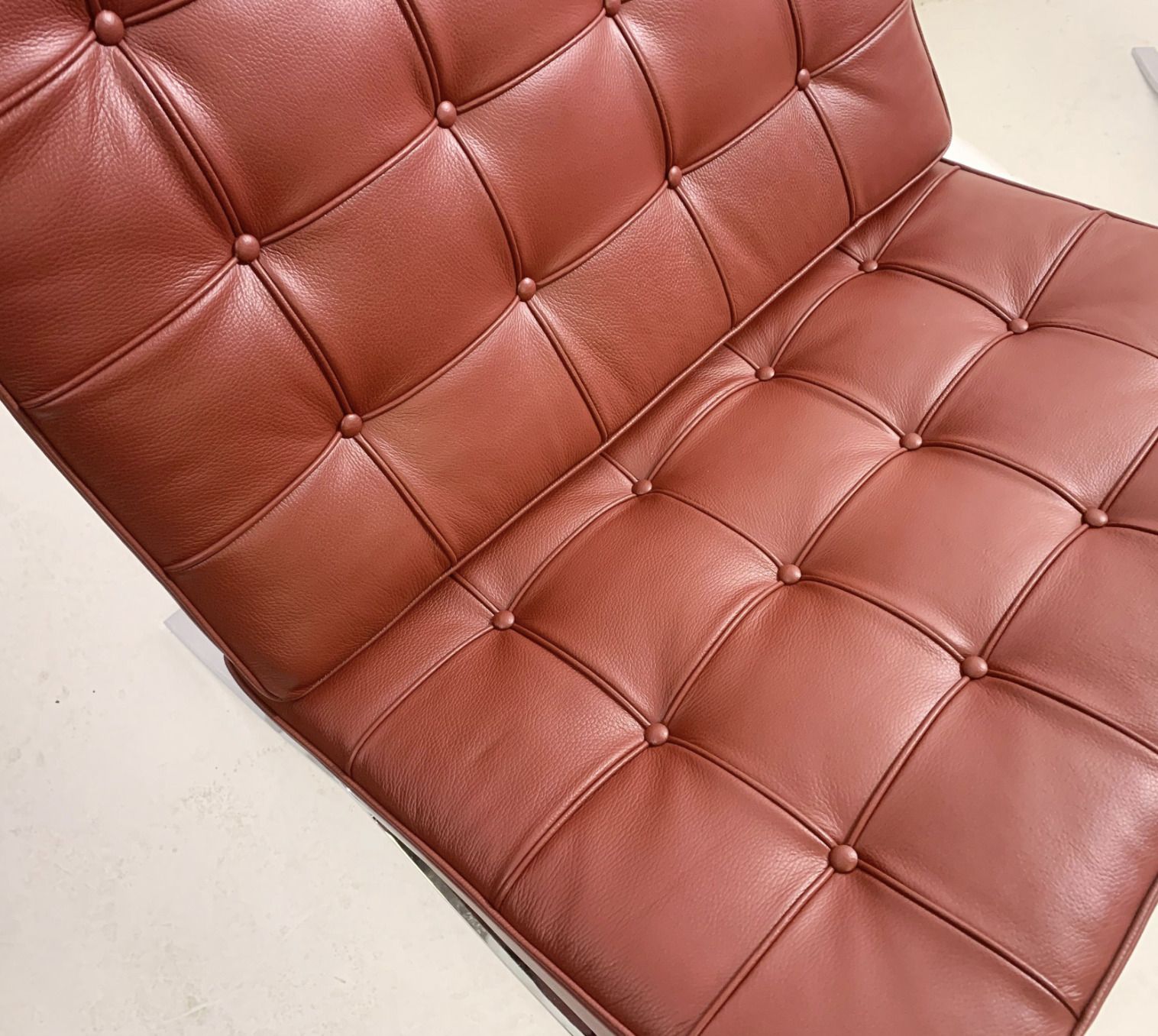 Pair Of Burgundy Leather Barcelona Chairs By Mies Van Der Rohe For Knoll, 1990s photo vinterior