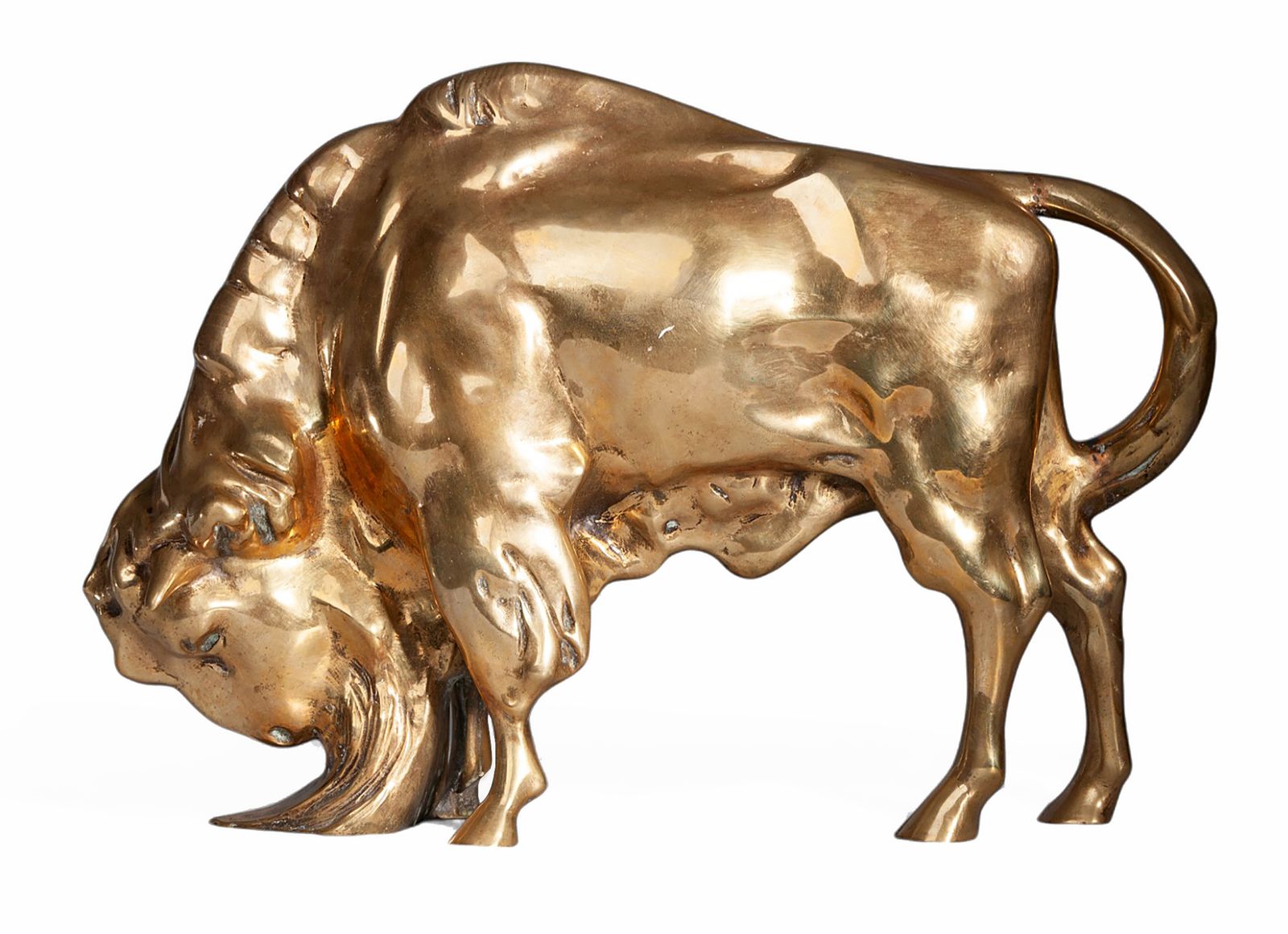 Early 20th Century Art Déco Gilt Bronze Bearded Buffalo/Bison Sculpture, France
