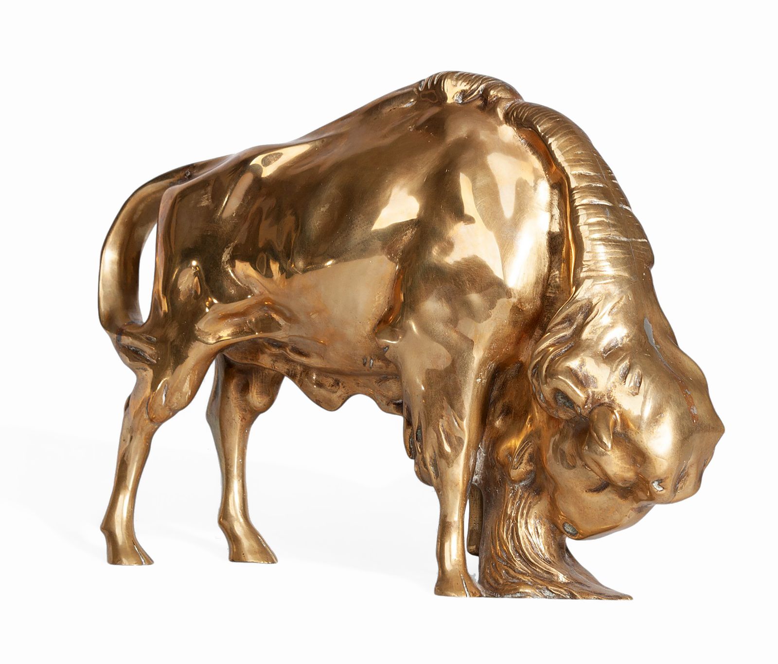 Early 20th Century Art Déco Gilt Bronze Bearded Buffalo/Bison Sculpture, France photo 5700.0