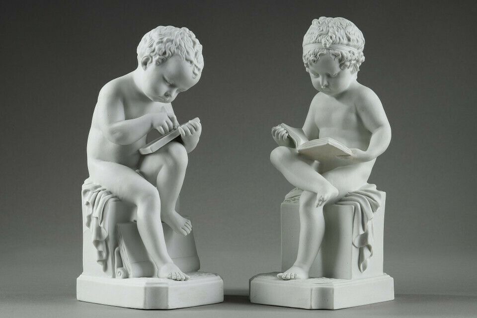 Two Subjects At Biscuit Representing The Child Reading And The Child Drawing. photo for sale