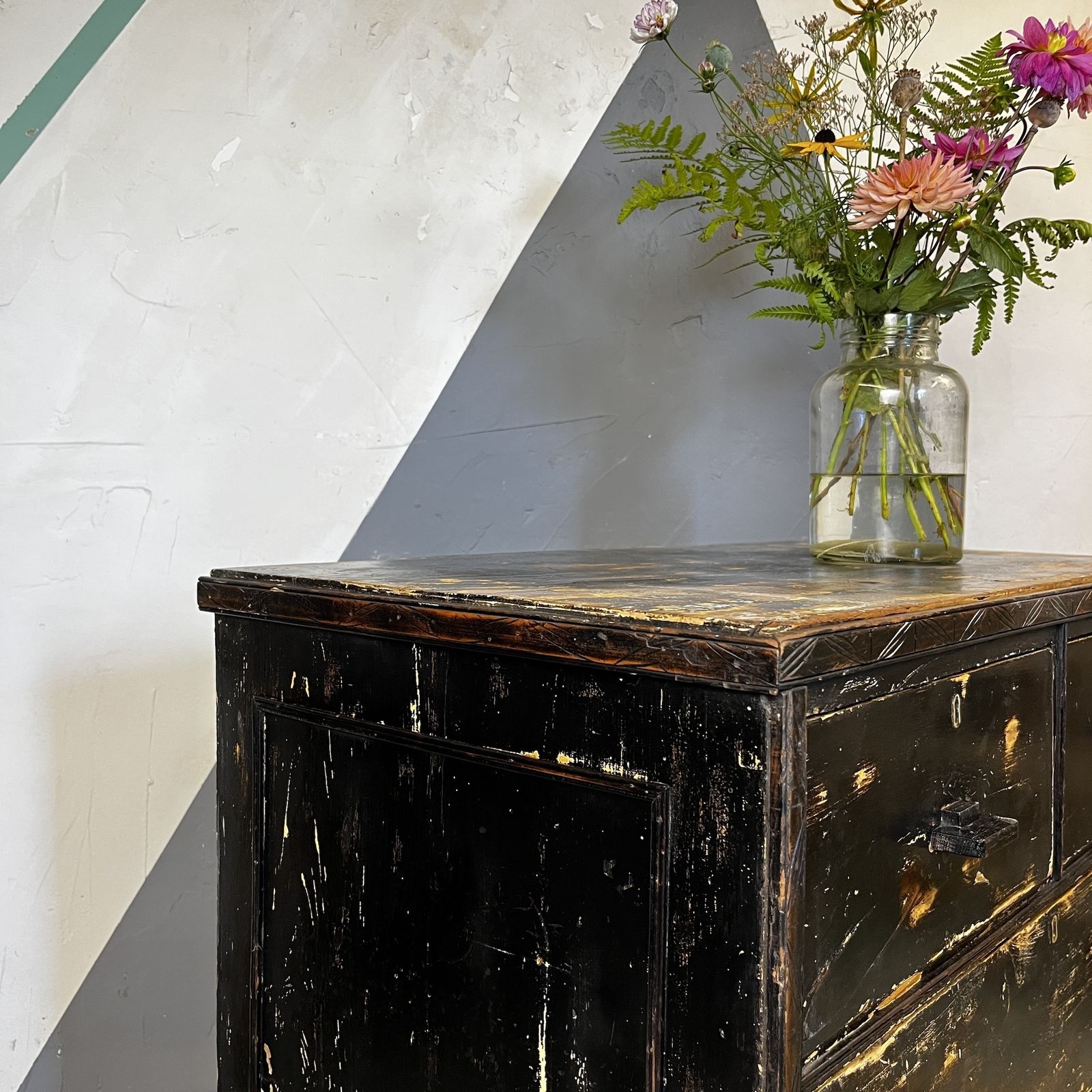 ​Antique Pine Black Chest Drawers Storage photo for sale