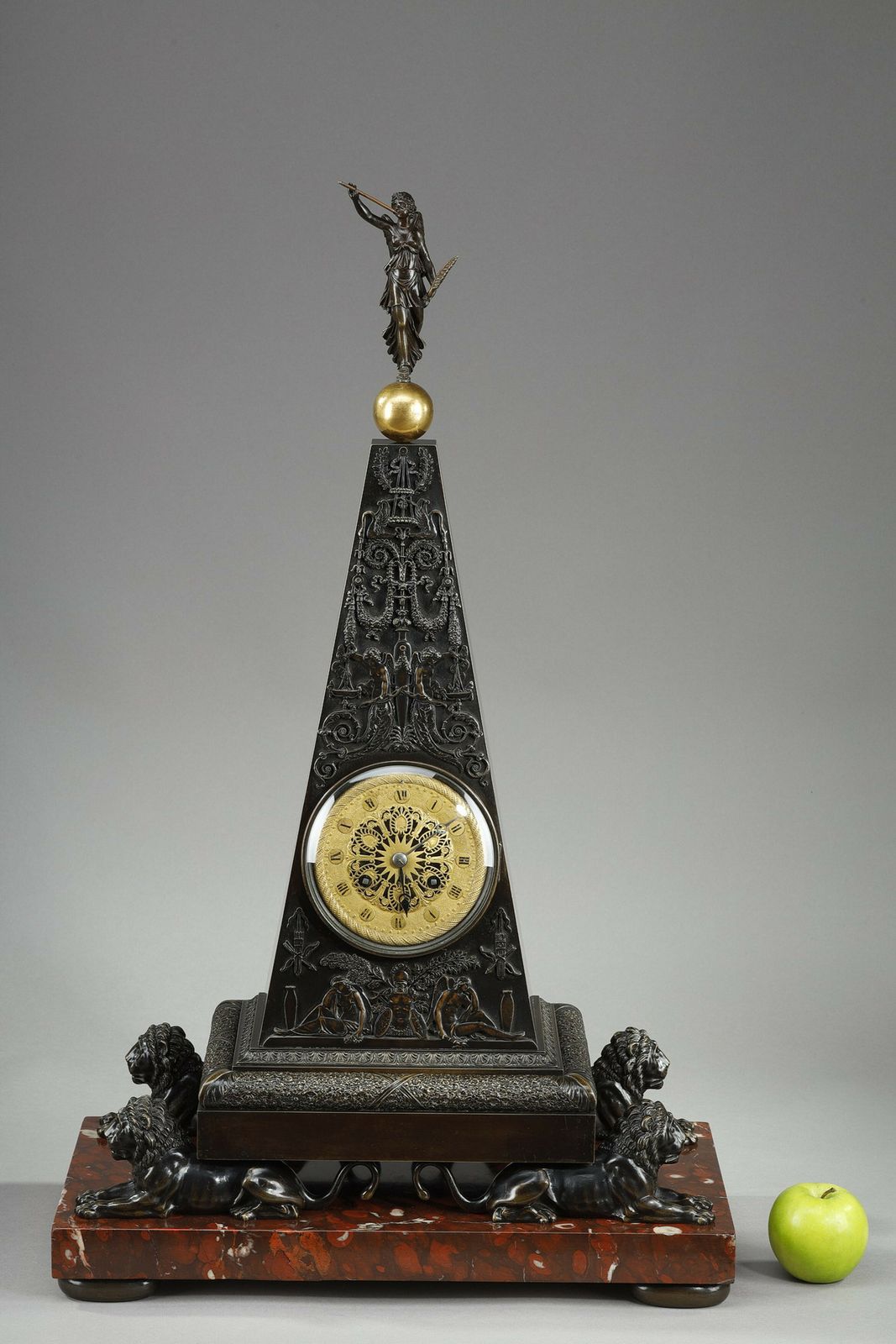 Obelisk Clock In Patinated And Gilt Bronze, Charles X