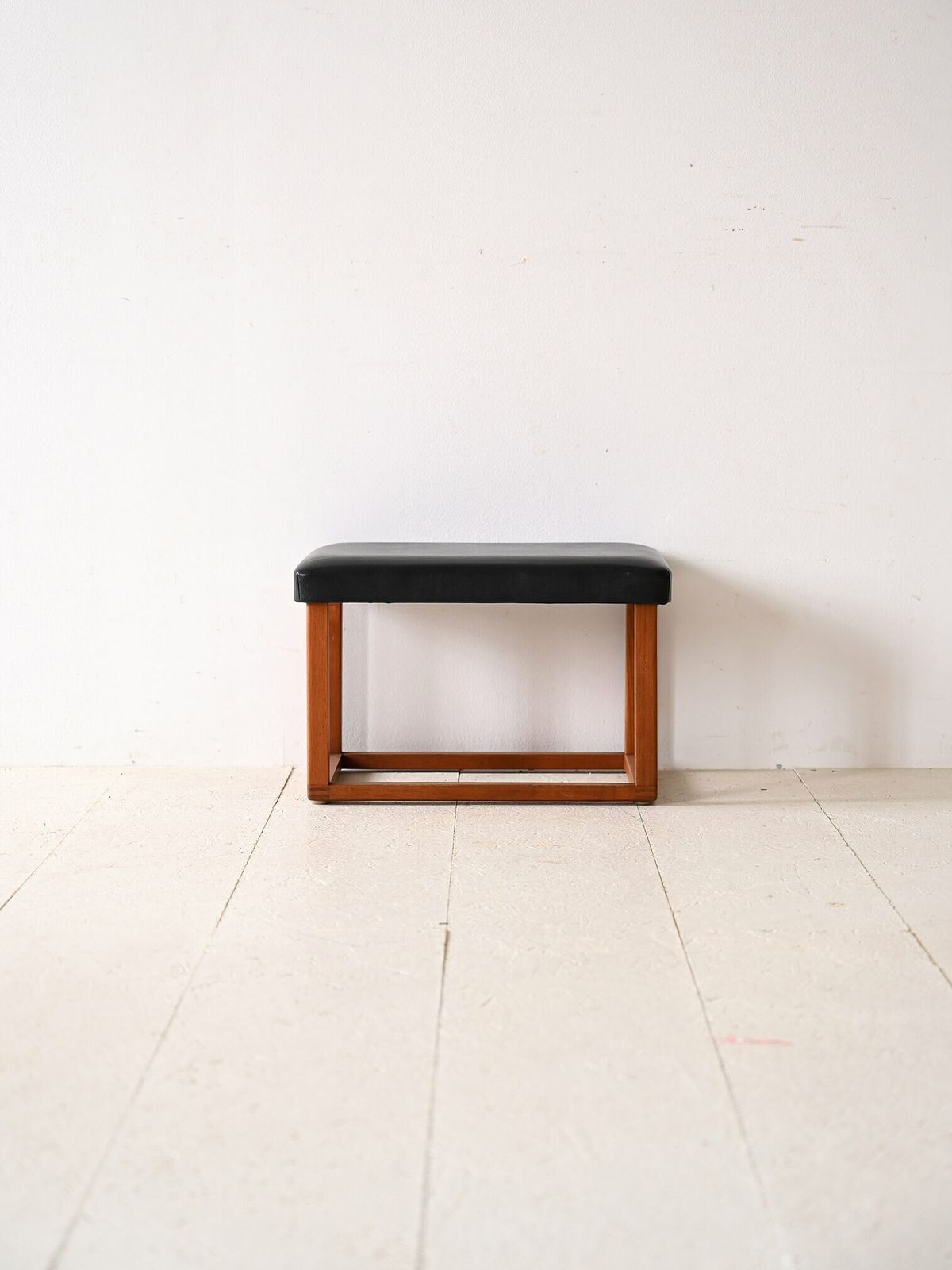Scandinavian Teak Stool From The 1960s   Seat In Eco Leather photo furniture