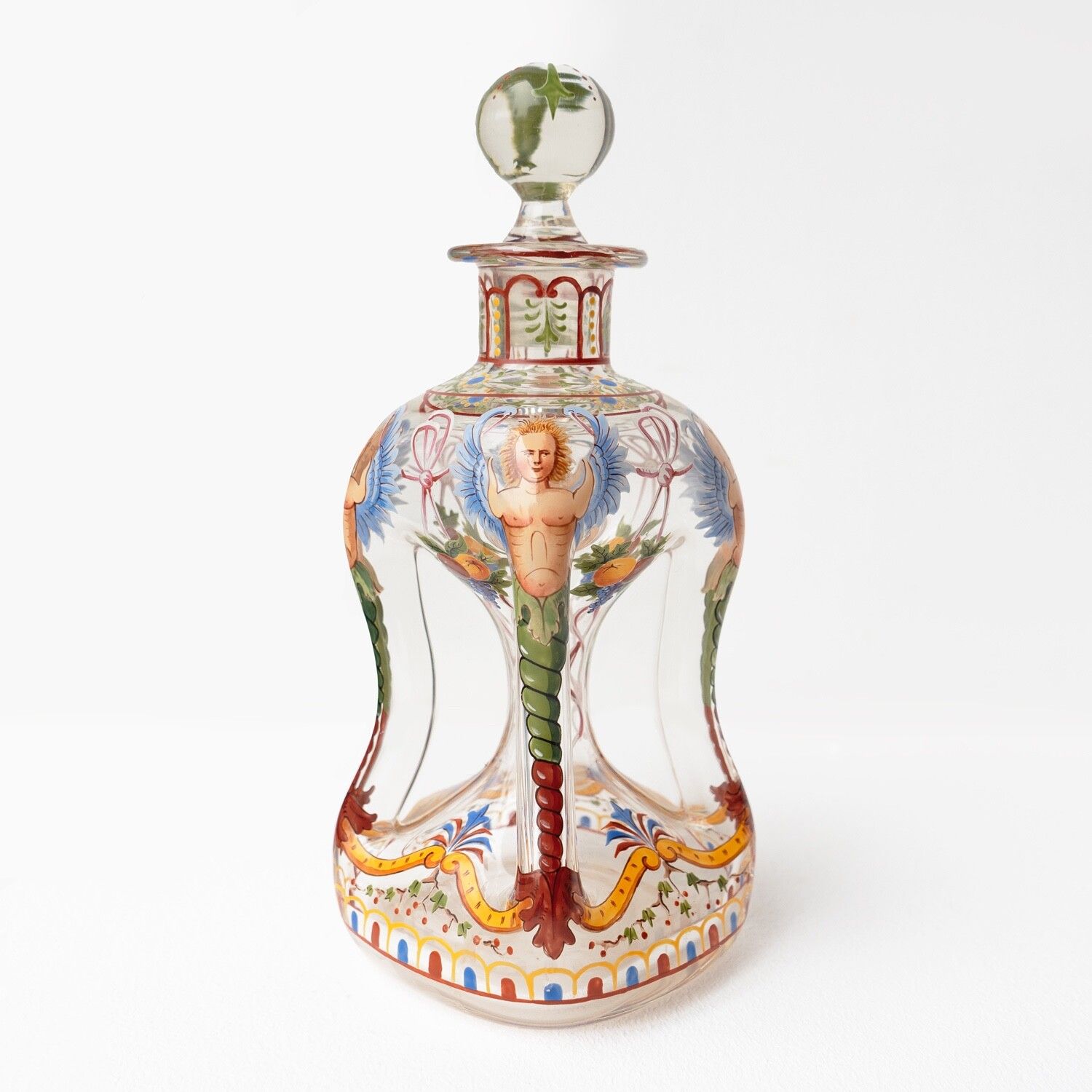 Antique Enamelled Glass Decanter And Glasses By J & L Lobmeyr, Vienna, Late 19th photo 495.0