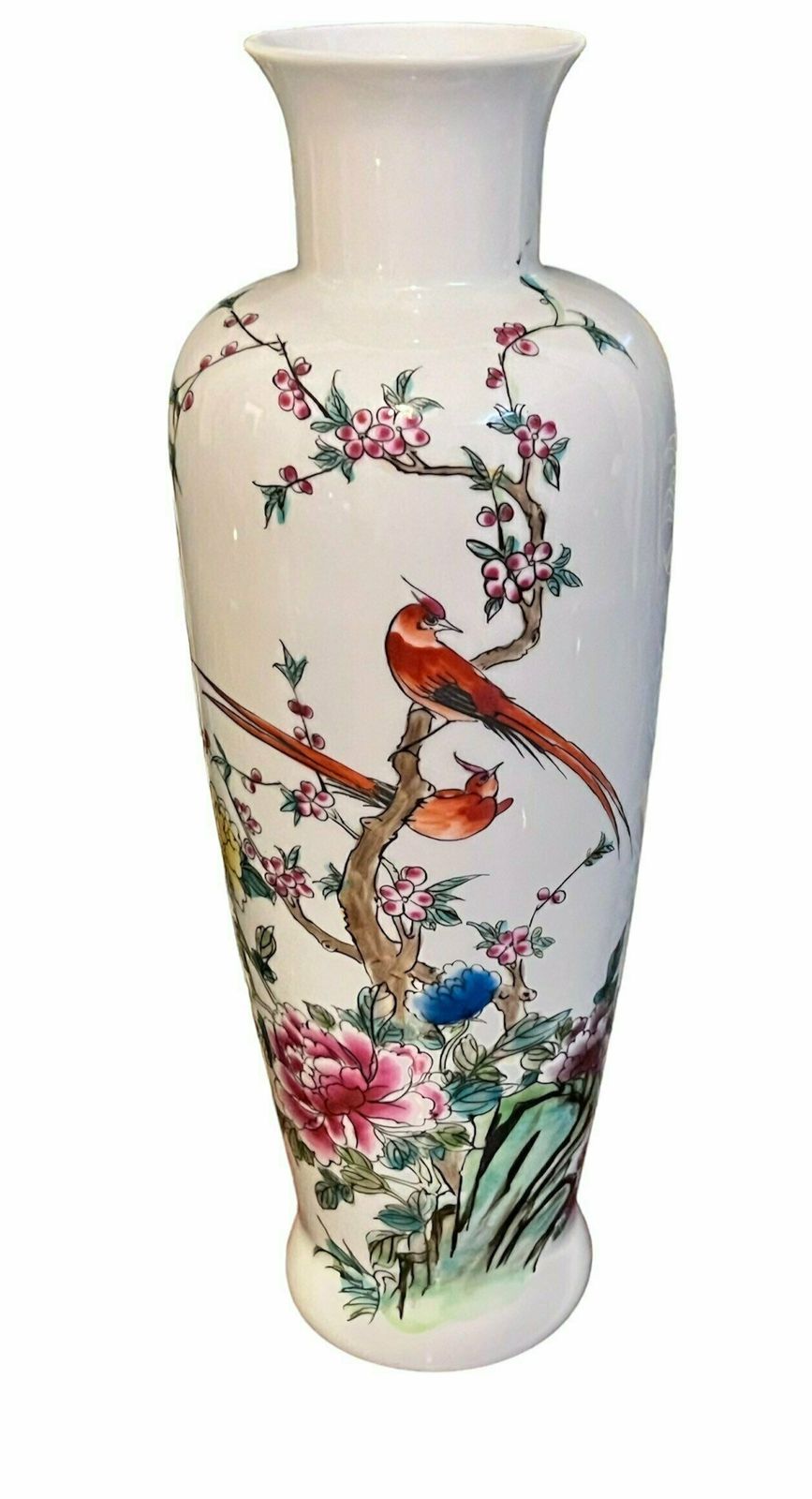 Jingdezhen Famille Rose Hand Painted Antique Flower And Bird Vase Creative Vase / Bottle