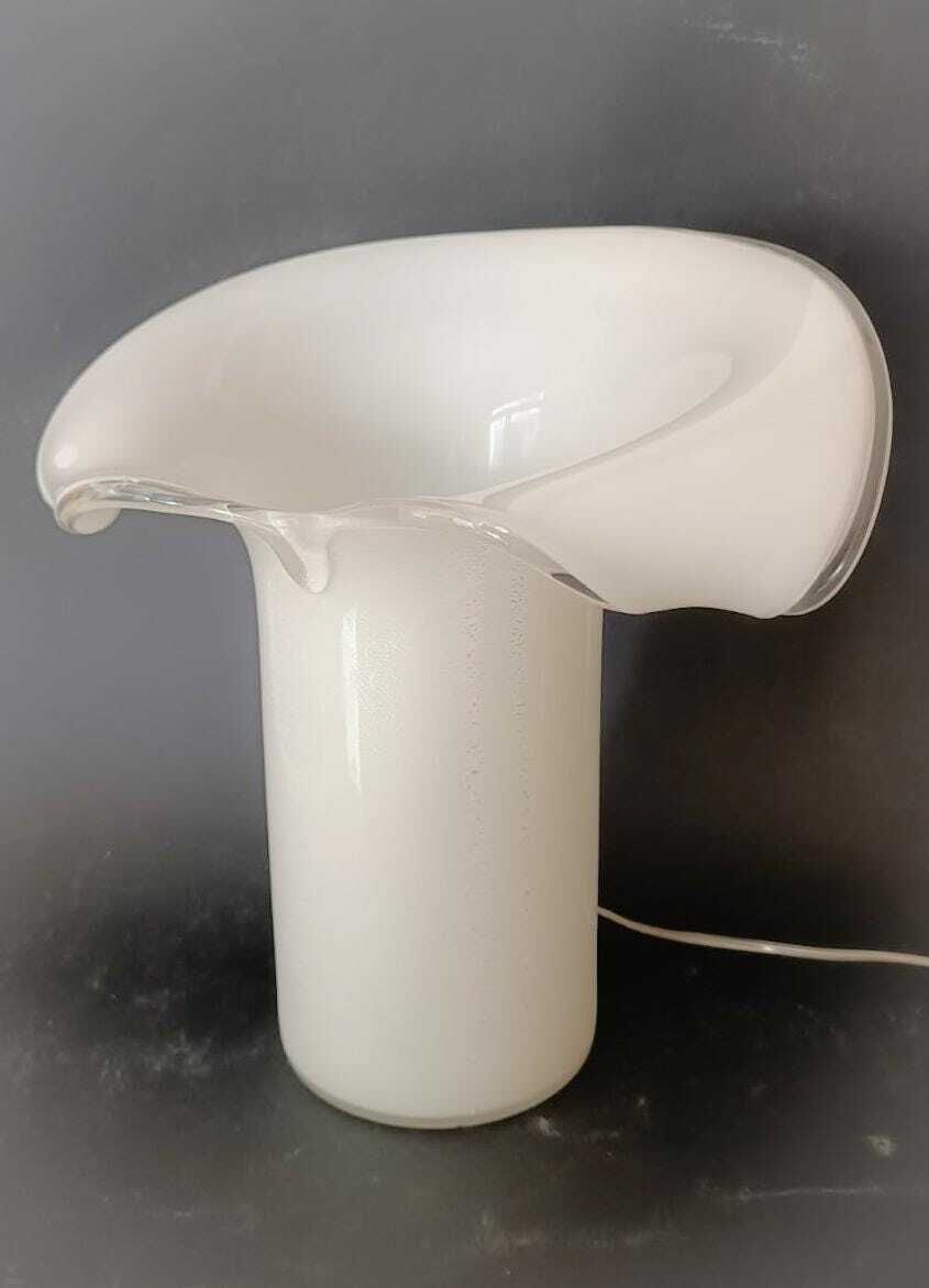 Wonderful Murano Desk Light Big Calla Lamp Design Venini Carlo Scarpa Vintage White Silver Italian Glass Home