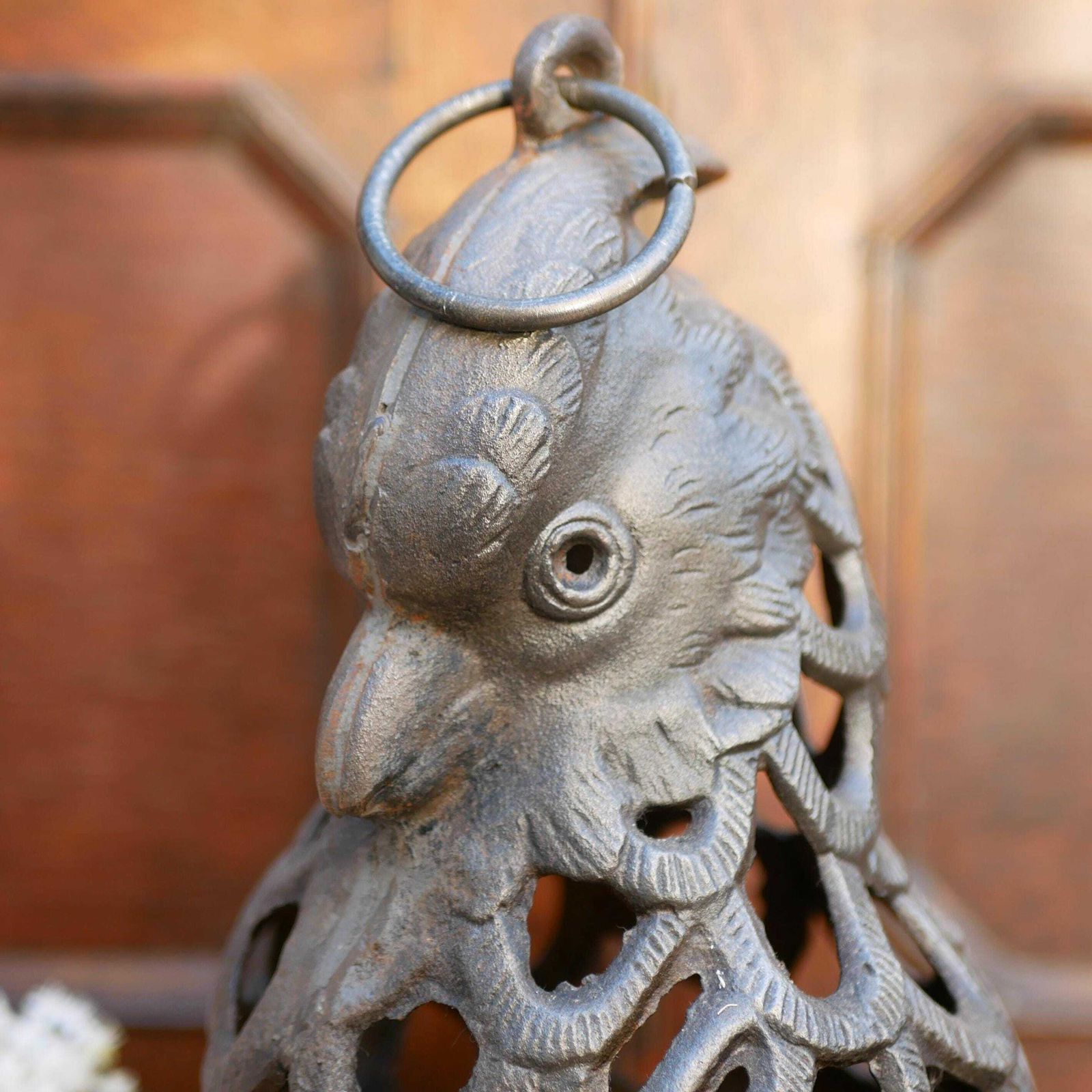 Japanese Antique Cast Iron Parrot Lantern Garden Hanging Candle Holder Patio Light Decorative Garden Lighting photo for sale