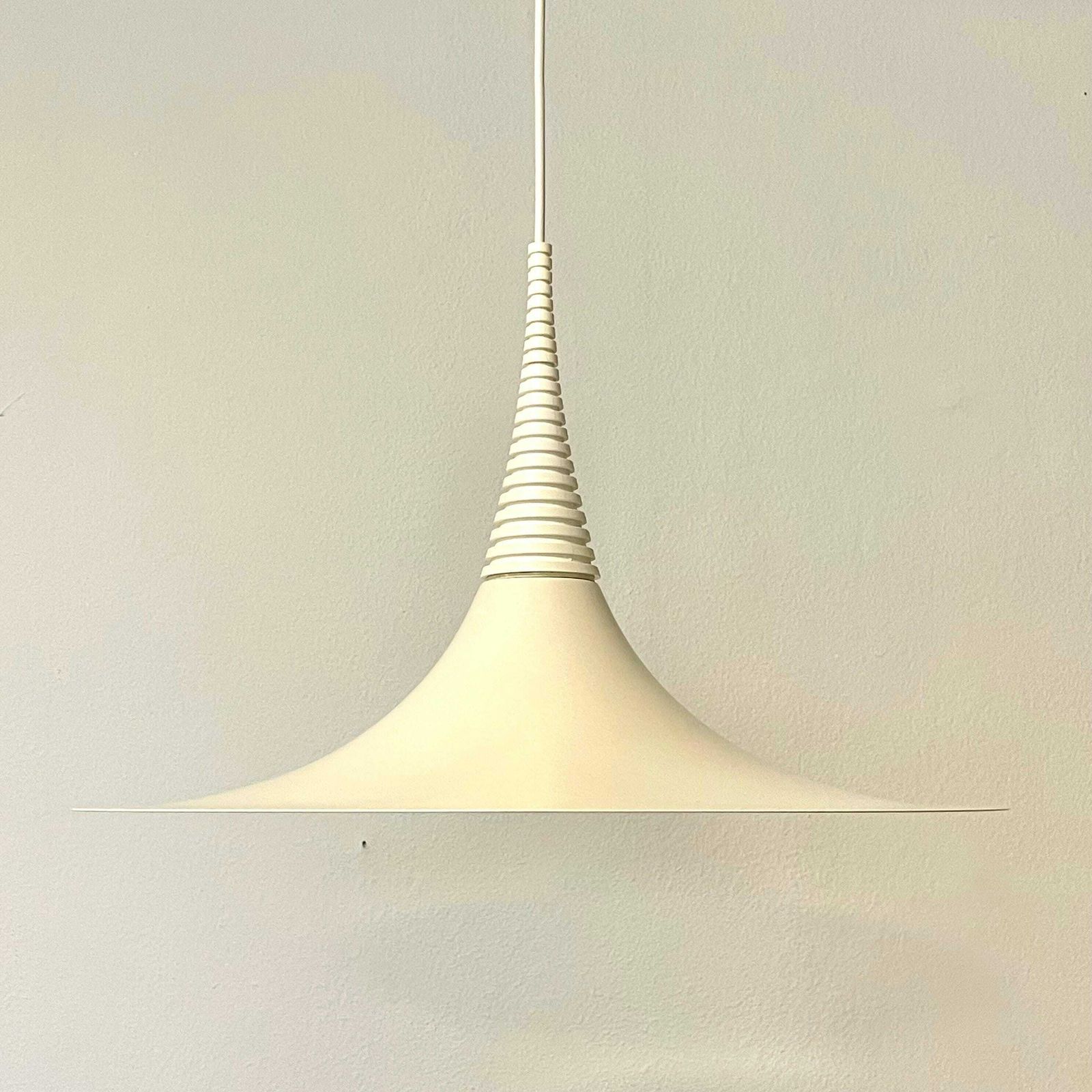 Danish Postmodern Large White Trumpet "Verona" Ceiling Lamp In Metal   Design By Ad Van Berlo For Knud Christensen Electric In The 1980s photo 246.0