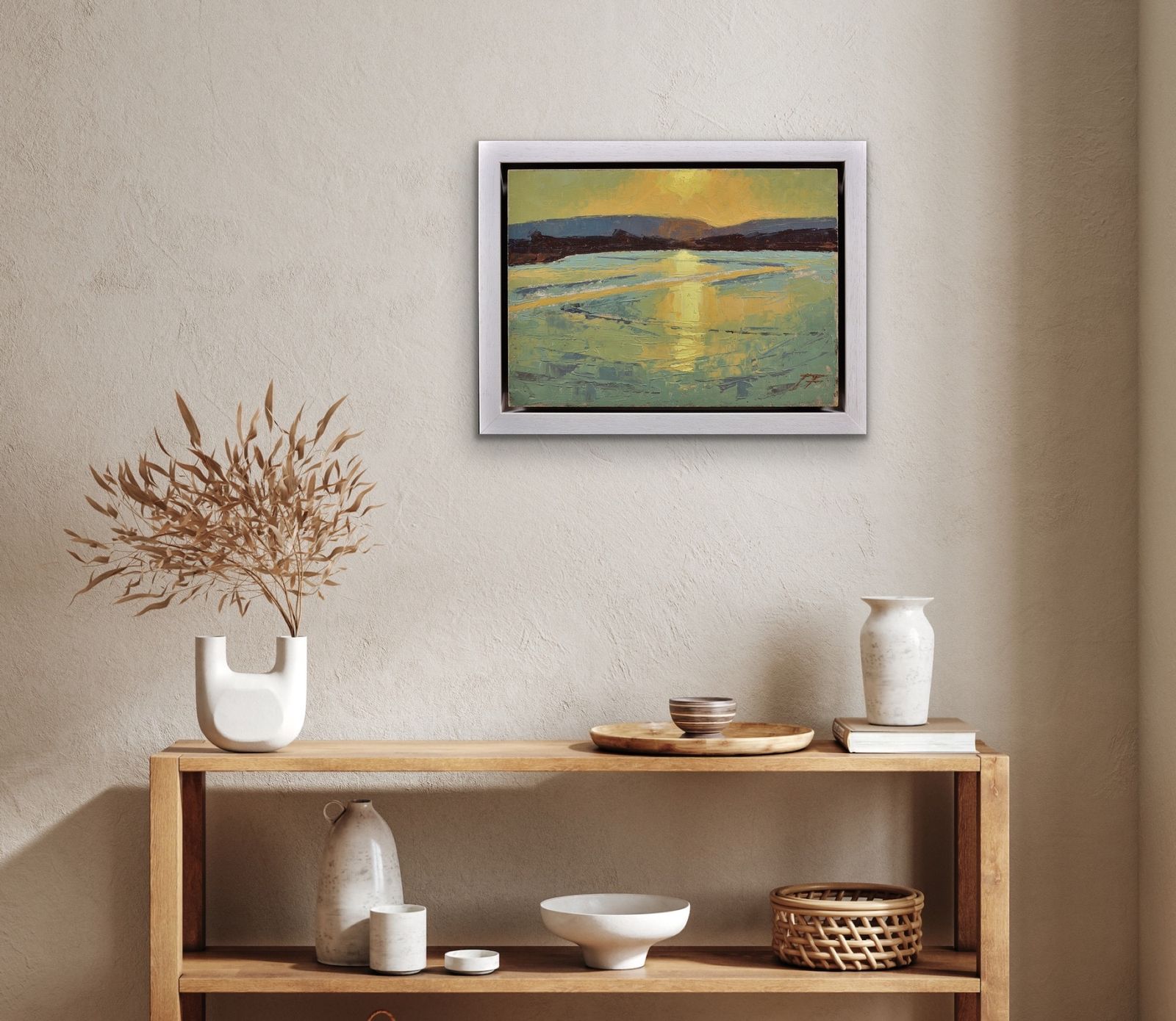 1795.0 James Fry 1911 To 1985. English. Poole Harbour With The Purbeck Hills Beyond, Dorset Landscape. Framed Impasto Oil Painting Circa 1950. photo