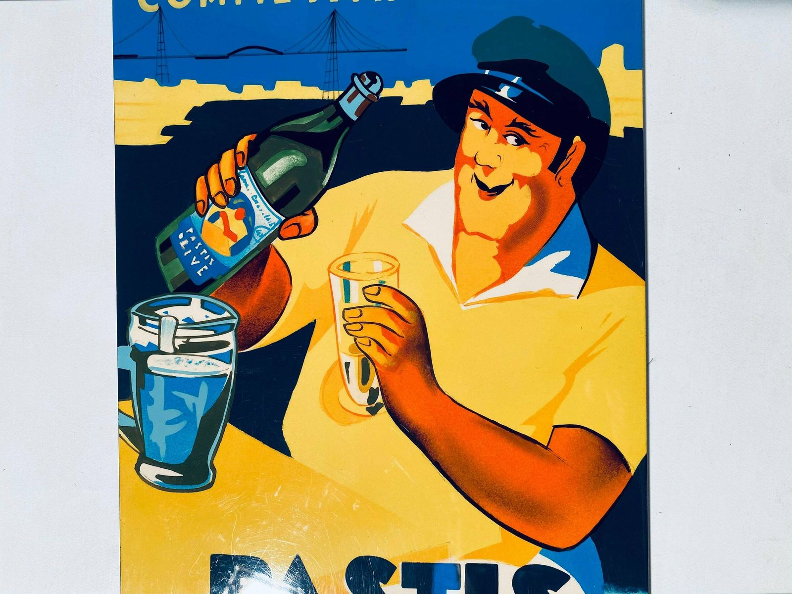 Vintage Pastis Olive Comme A Marseille Advertising Picture / Authentic Wooden Advert photo for sale