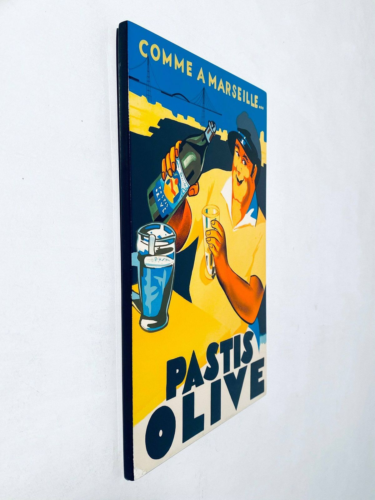 Vintage Pastis Olive Comme A Marseille Advertising Picture / Authentic Wooden Advert photo 311.0