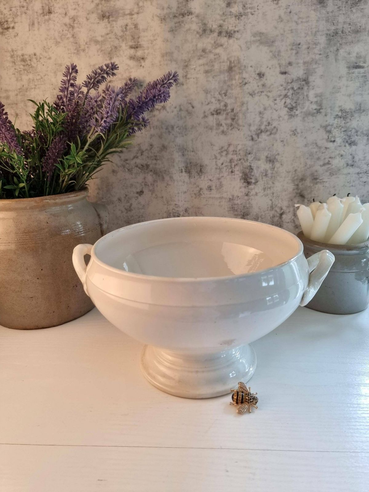 Antique Ironstone Tureen   Antique Tea Stained Creil Et Montereau Tureen   Vintage Ironstone Serving Dish   French Ironstone Serving Bowl