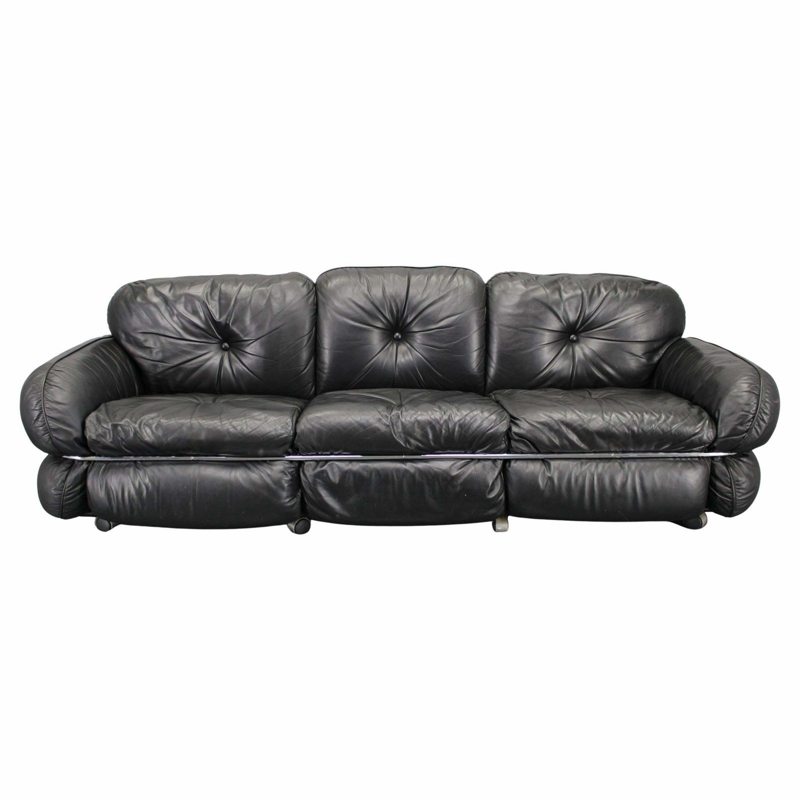 1970 Kurt Hvitsjö Rare “Hannibal” Black 3  Seater Sofa For Isku, Finland