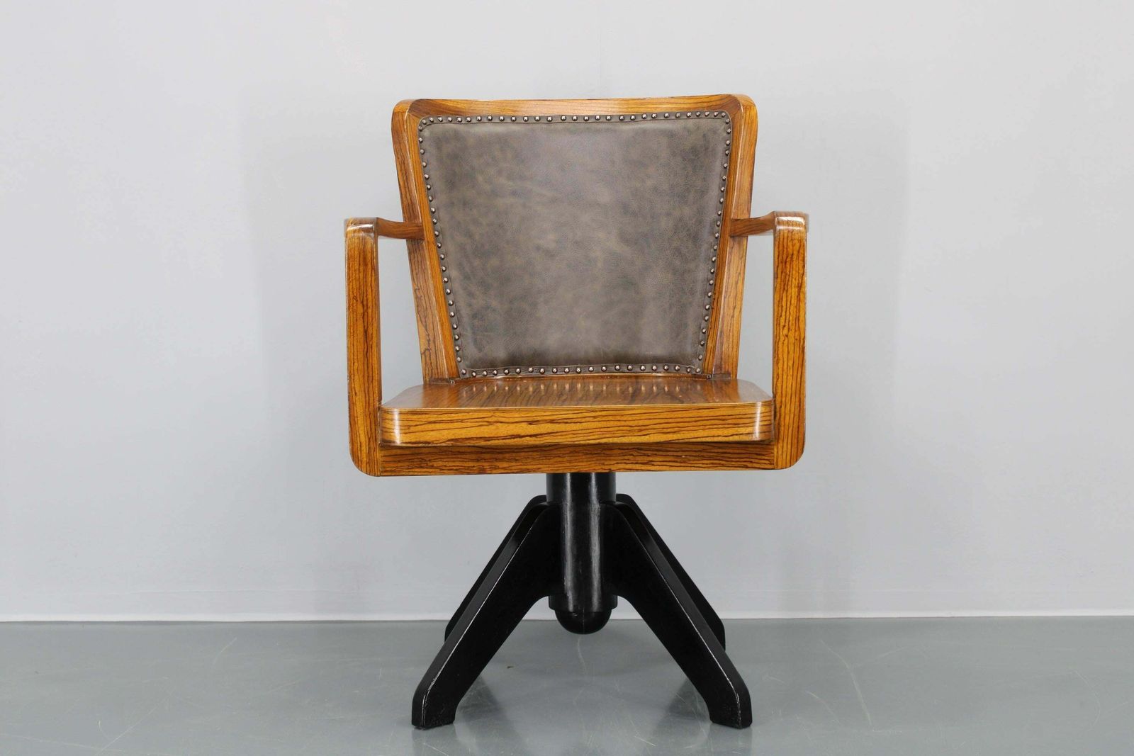 1930s Restored Art Deco Wooden Swivel Office Armchair photo furniture