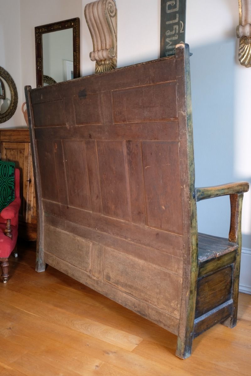 19th Century Welsh Oak Settle With Painted Panels & Storage photo 1880.0