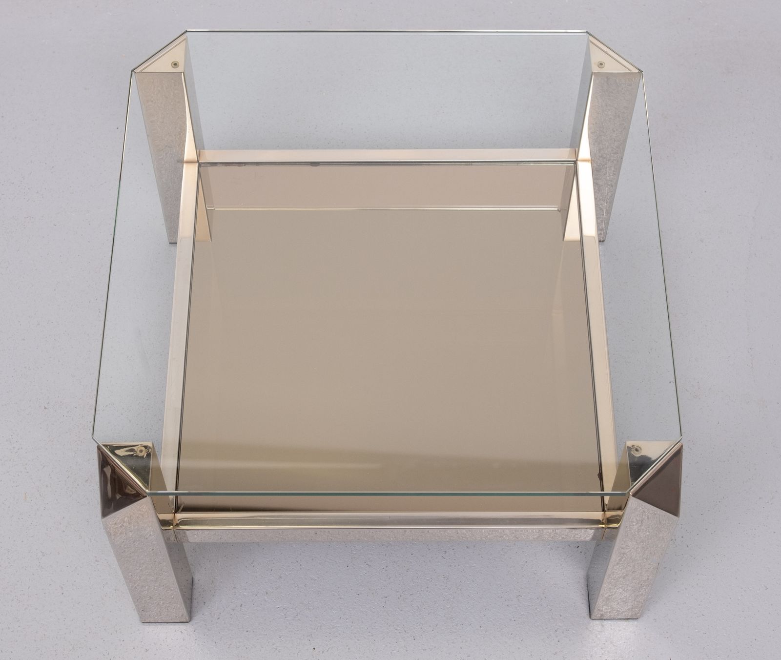 Mid Century Modern Square Chrome & Glass Coffee Table By Belgo Chrome, 1970s photo Furniture