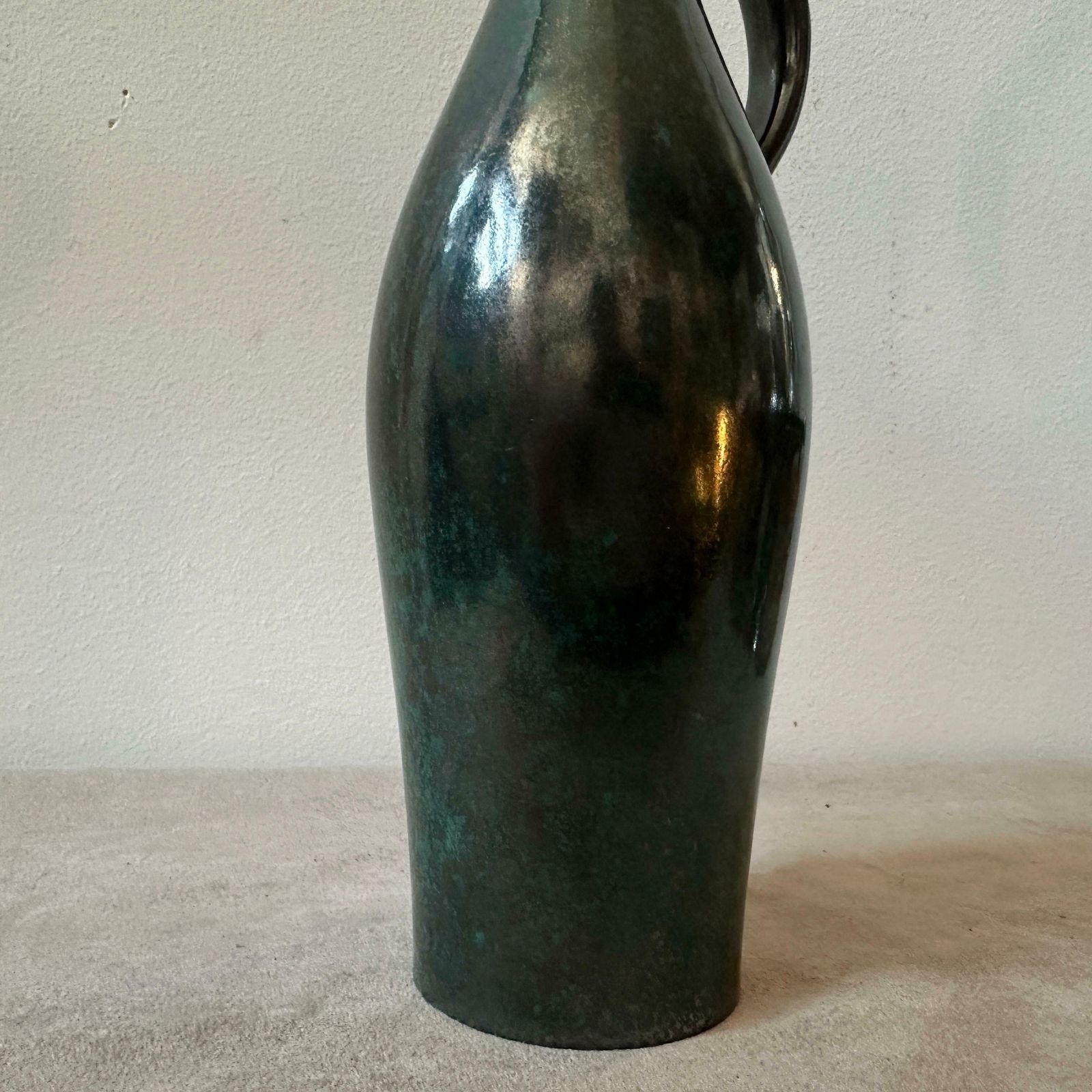 1970s Modernist Olive Green Fat Lava Ceramic German Jug Vase photo for sale