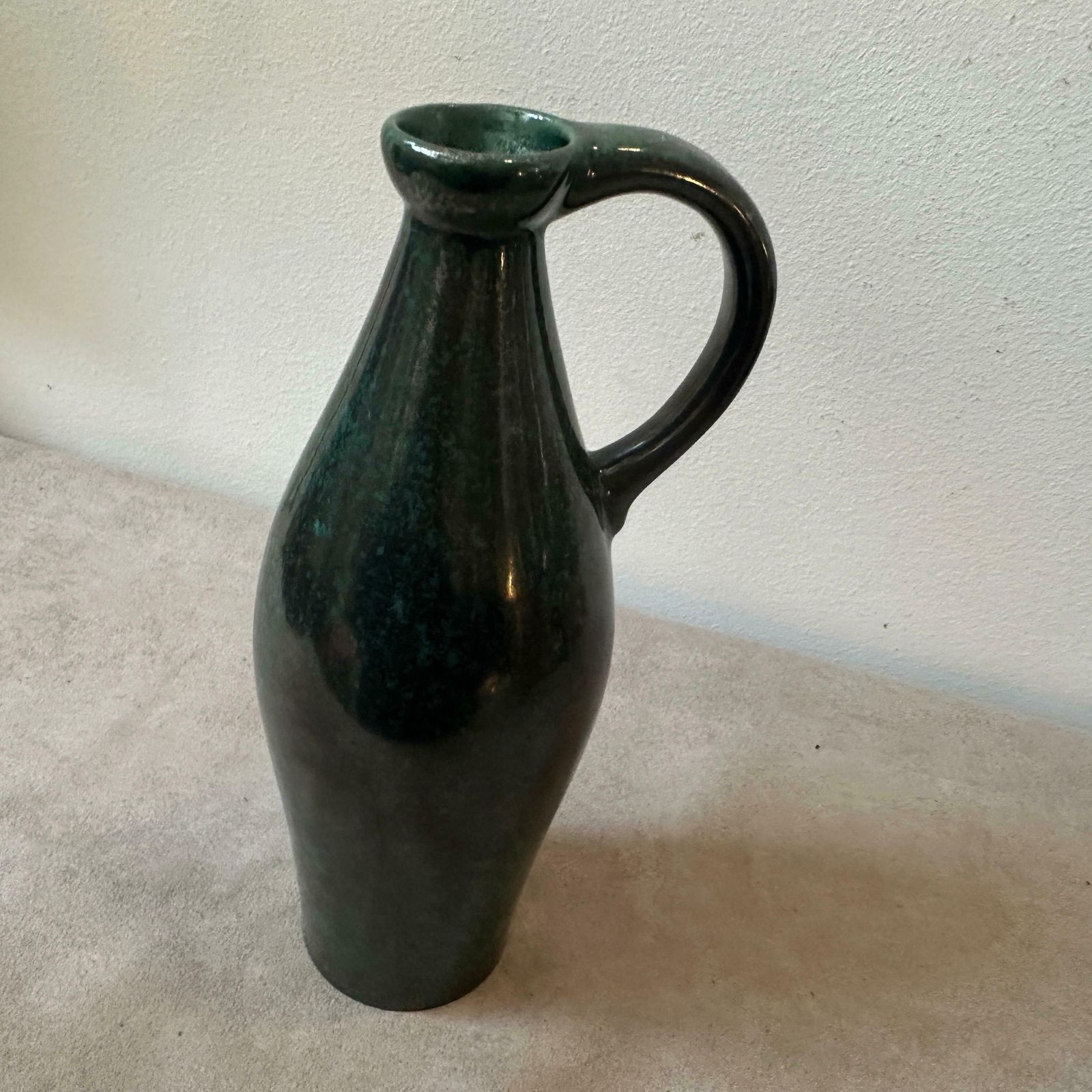 1970s Modernist Olive Green Fat Lava Ceramic German Jug Vase photo vinterior