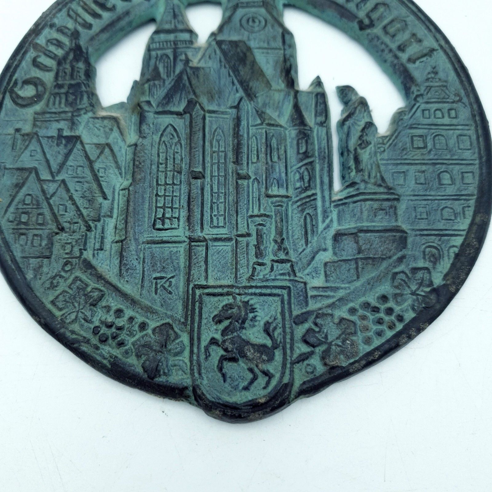 Bronze German Wall Plaque Schillerplatz Stuttgart Rare Souvenir Decor Vintage photo 50.0