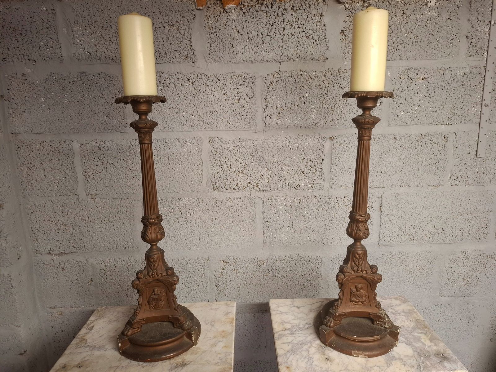 18th Century Italian Bronze Altar Candle Sticks photo 495.0