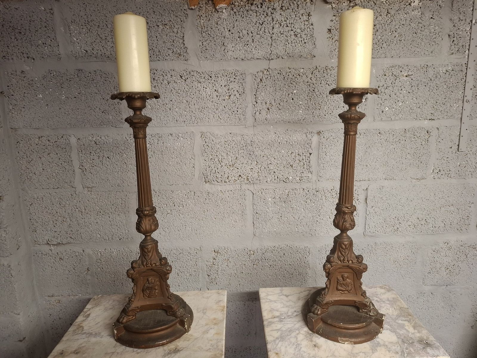 18th Century Italian Bronze Altar Candle Sticks