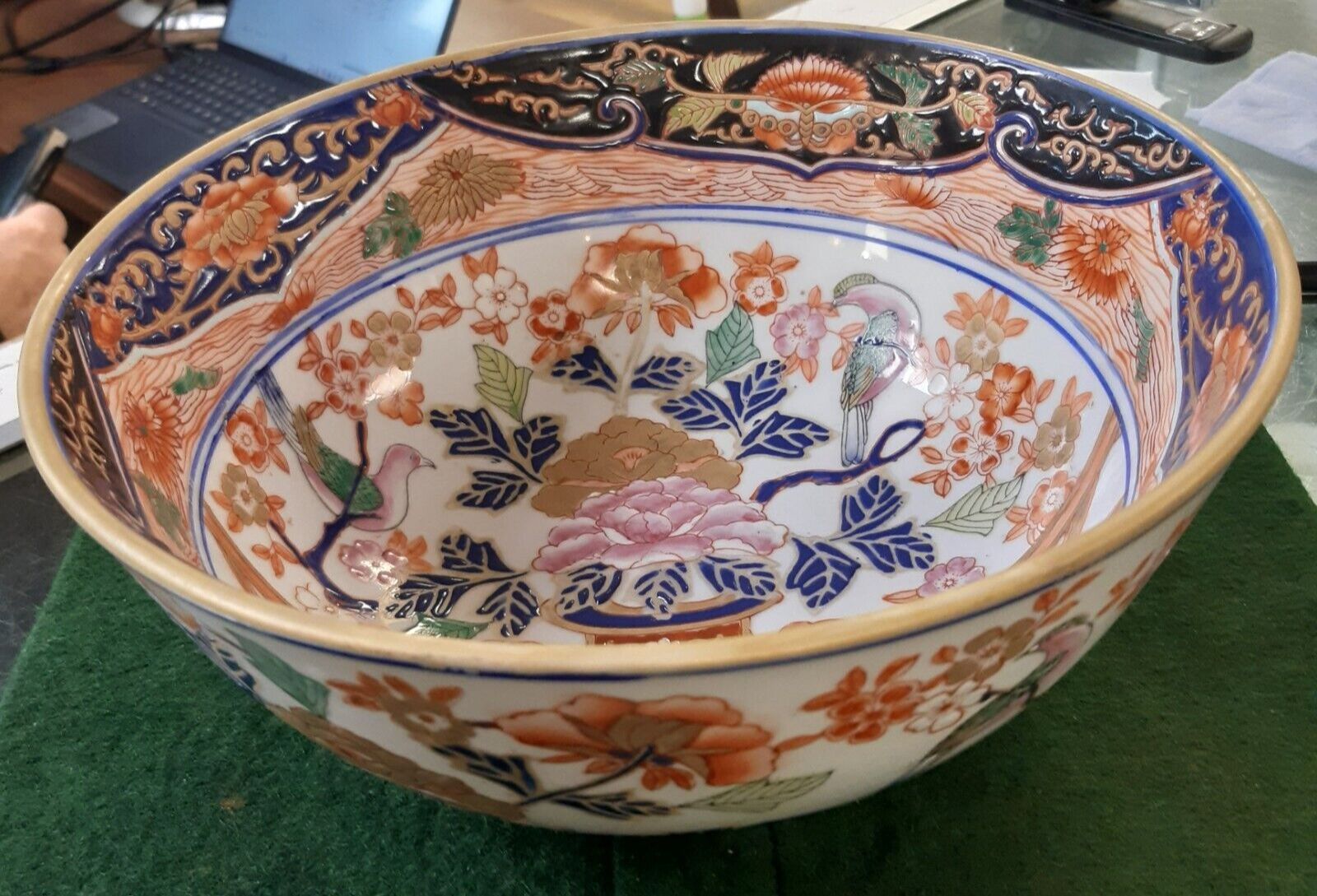 Vintage Oriental Famille Rose Bowl With Painted Enamel Flowers