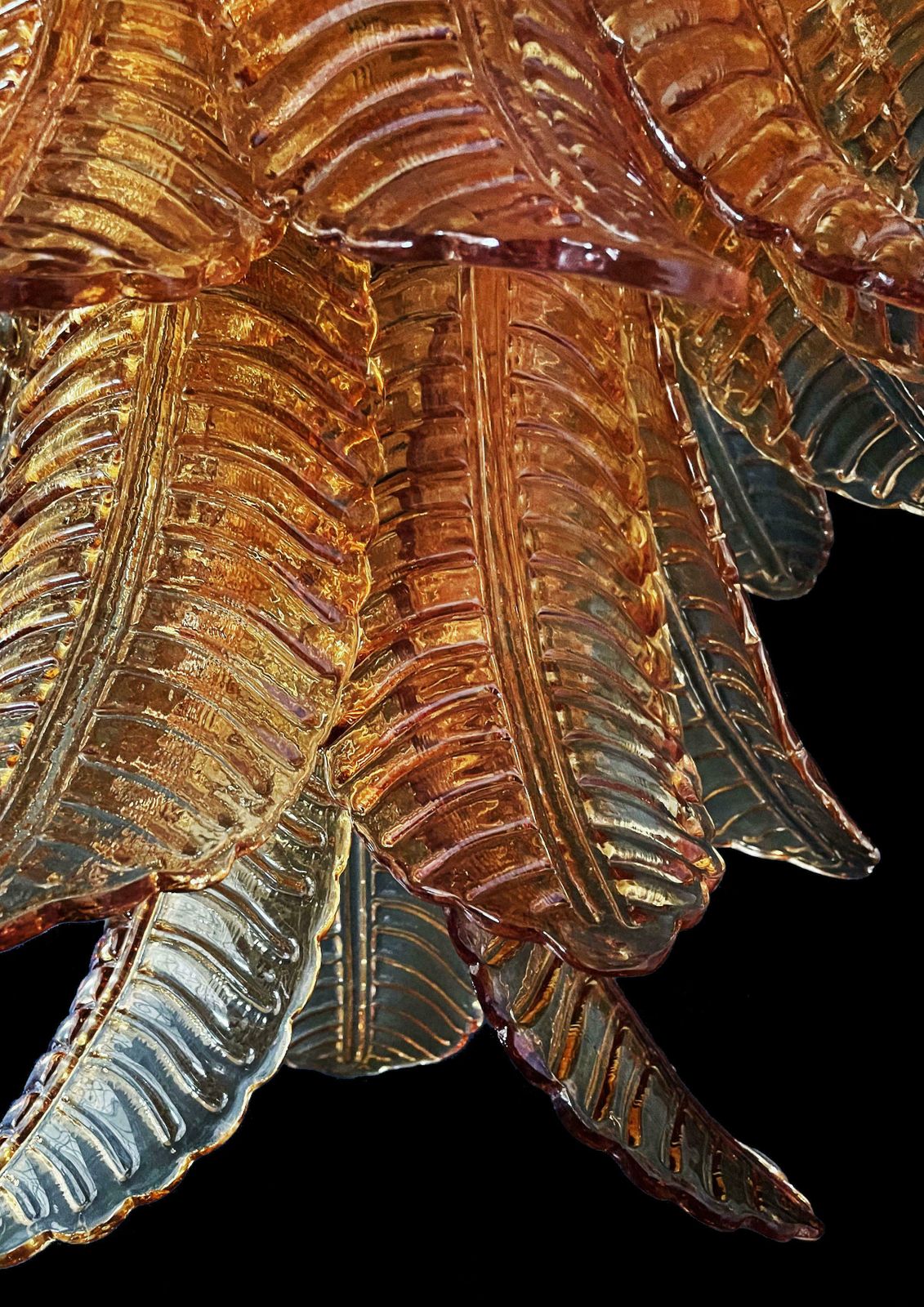 Gorgeous Italian Murano Felci Glass Chandeliers, 75 Amber Glasses photo for sale