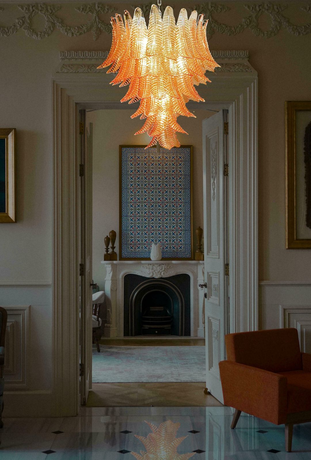 photo vinterior Gorgeous Italian Murano Felci Glass Chandeliers, 75 Amber Glasses