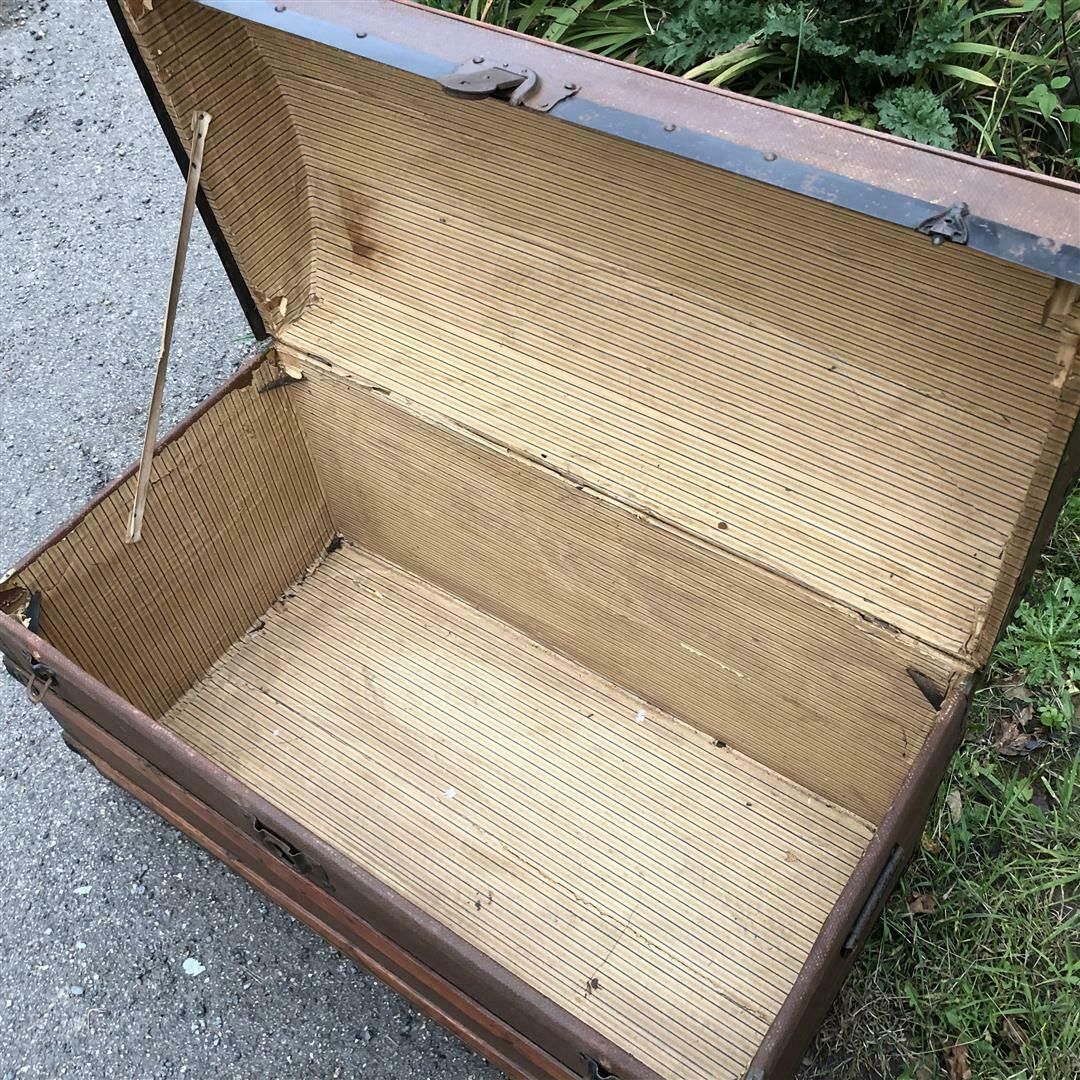Antique Wooden Arch Top Travel Trunk 1920s photo Furniture