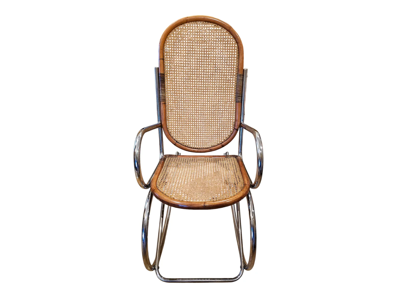 Vintage Style Chrome & Cane Rocking Chair photo furniture