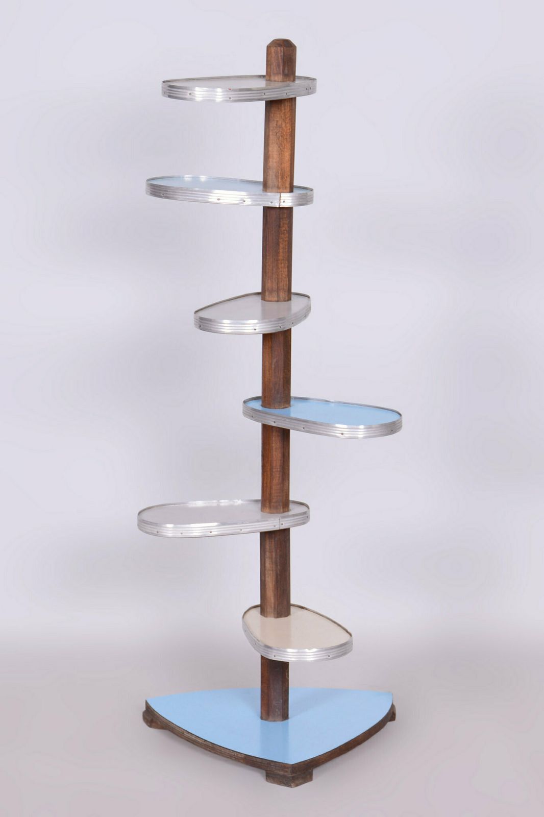 Restored Mid Century Flower Stand, Beech, Umakart, Aluminium, Czech, 1950s