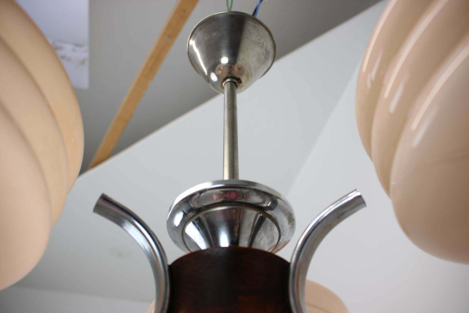Art Deco Chrome And Pink Glass Chandelier, 1930's, Czechoslovakia photo 602.0