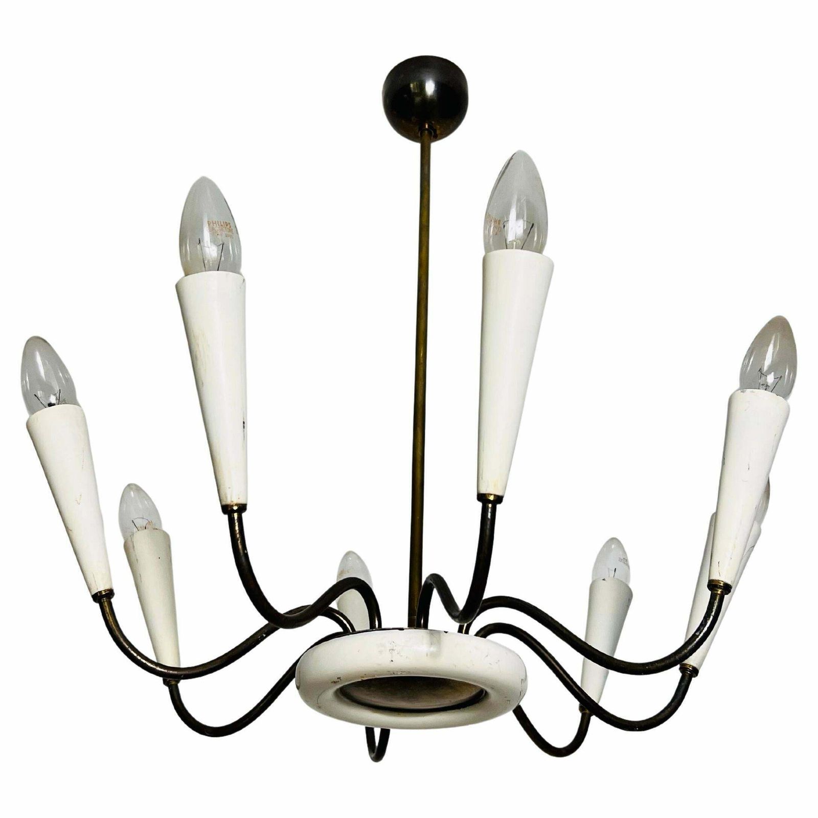 Mid Century Brass 8 Arm Sputnik Chandelier, 1950s, Italy