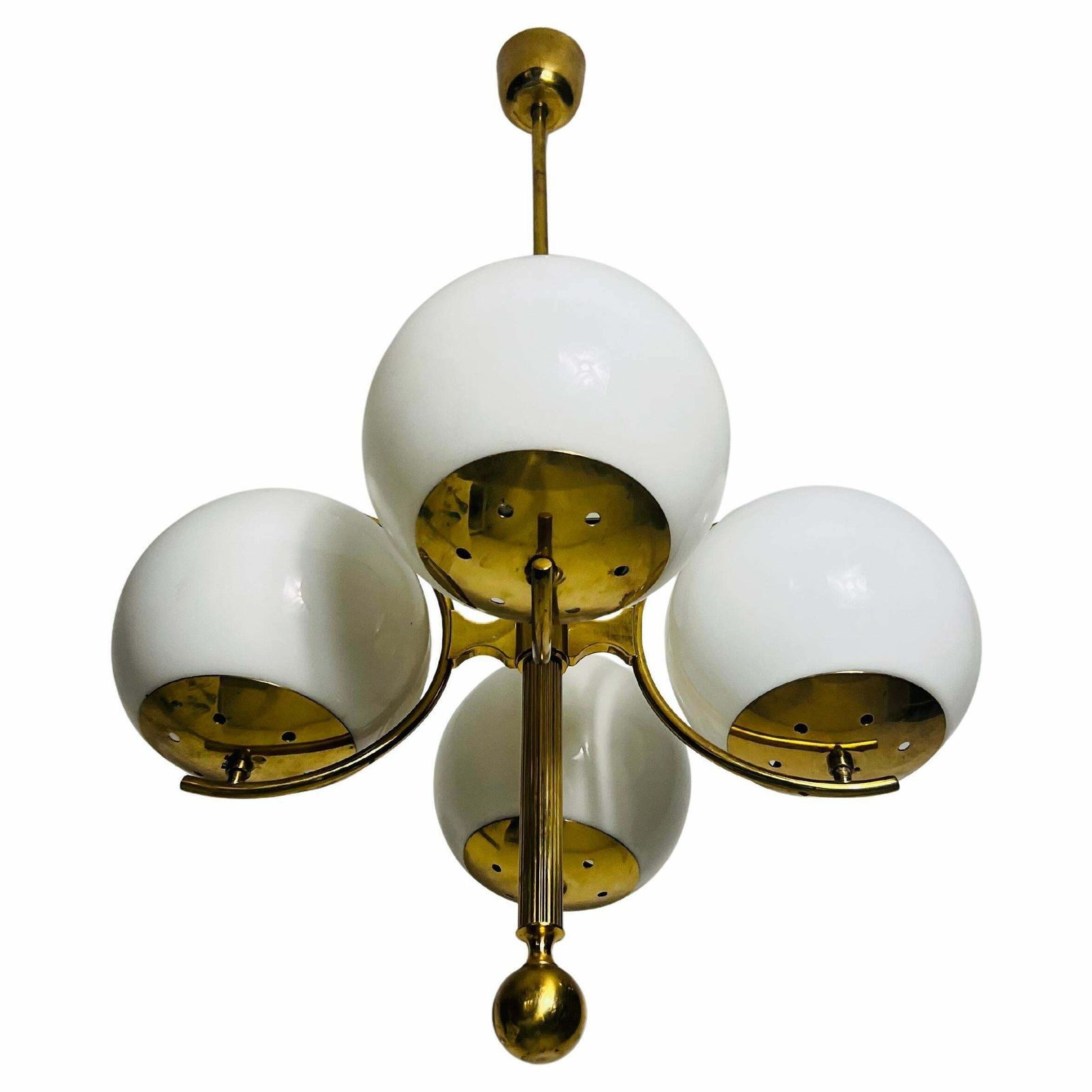Exceptional Mid Century Modern Brass Kaiser 4 Arm Space Age Chandelier, 1960s