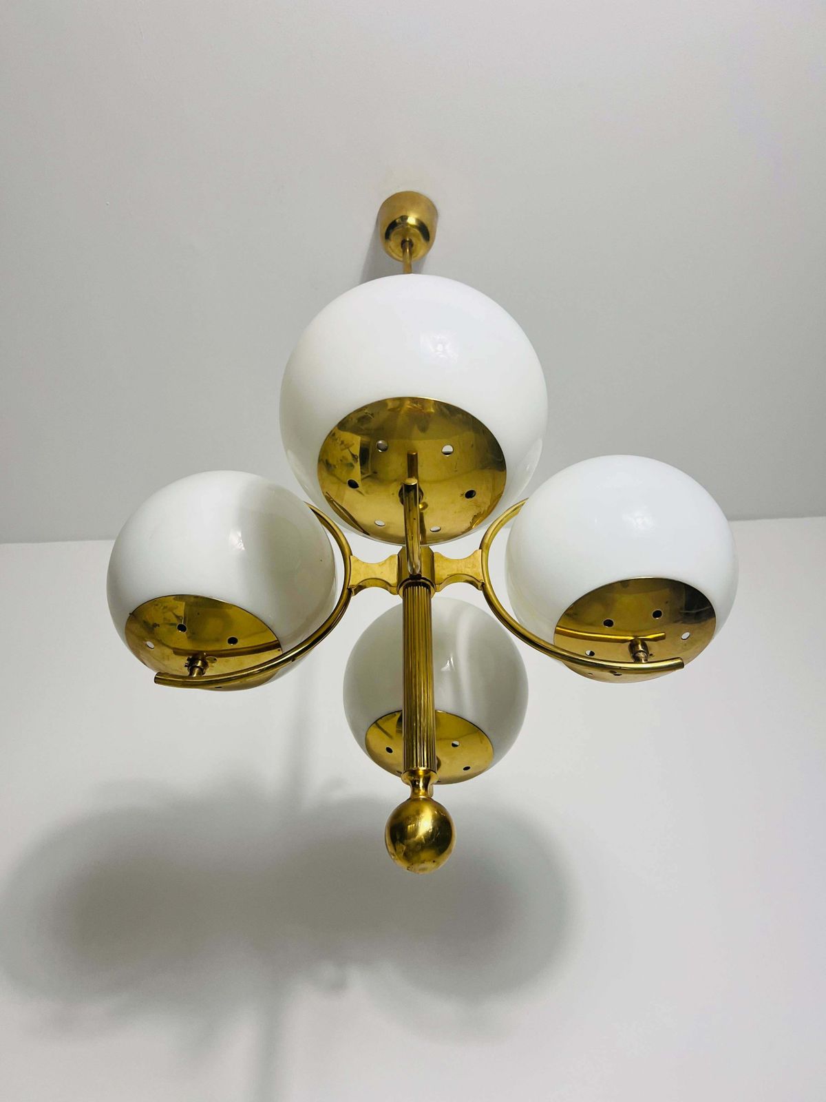 Exceptional Mid Century Modern Brass Kaiser 4 Arm Space Age Chandelier, 1960s photo Lighting