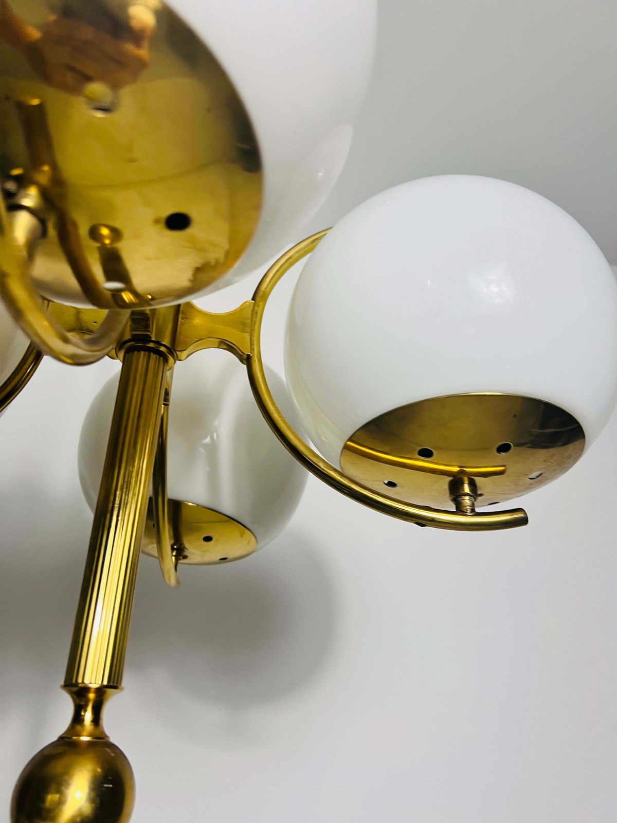 Exceptional Mid Century Modern Brass Kaiser 4 Arm Space Age Chandelier, 1960s photo vintage