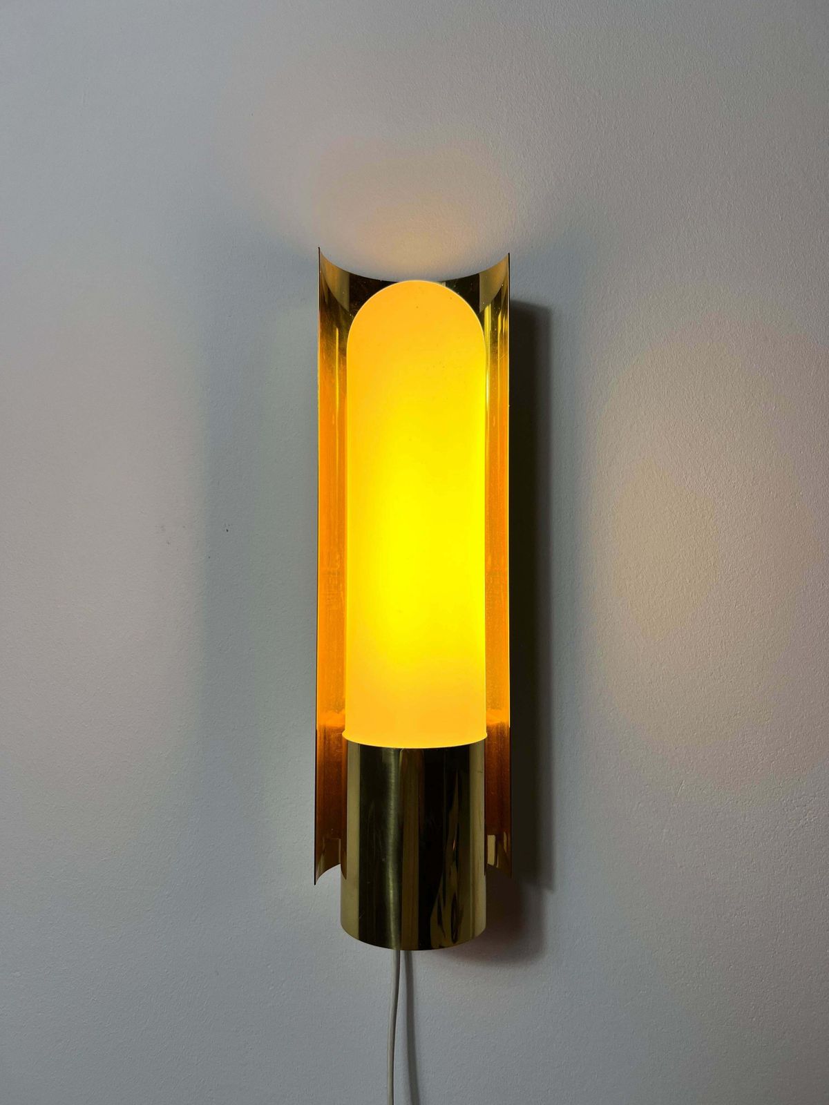 photo buy Pair Of Brass And Opaline Glass Wall Lamps By Glashütte Limburg, 1960s