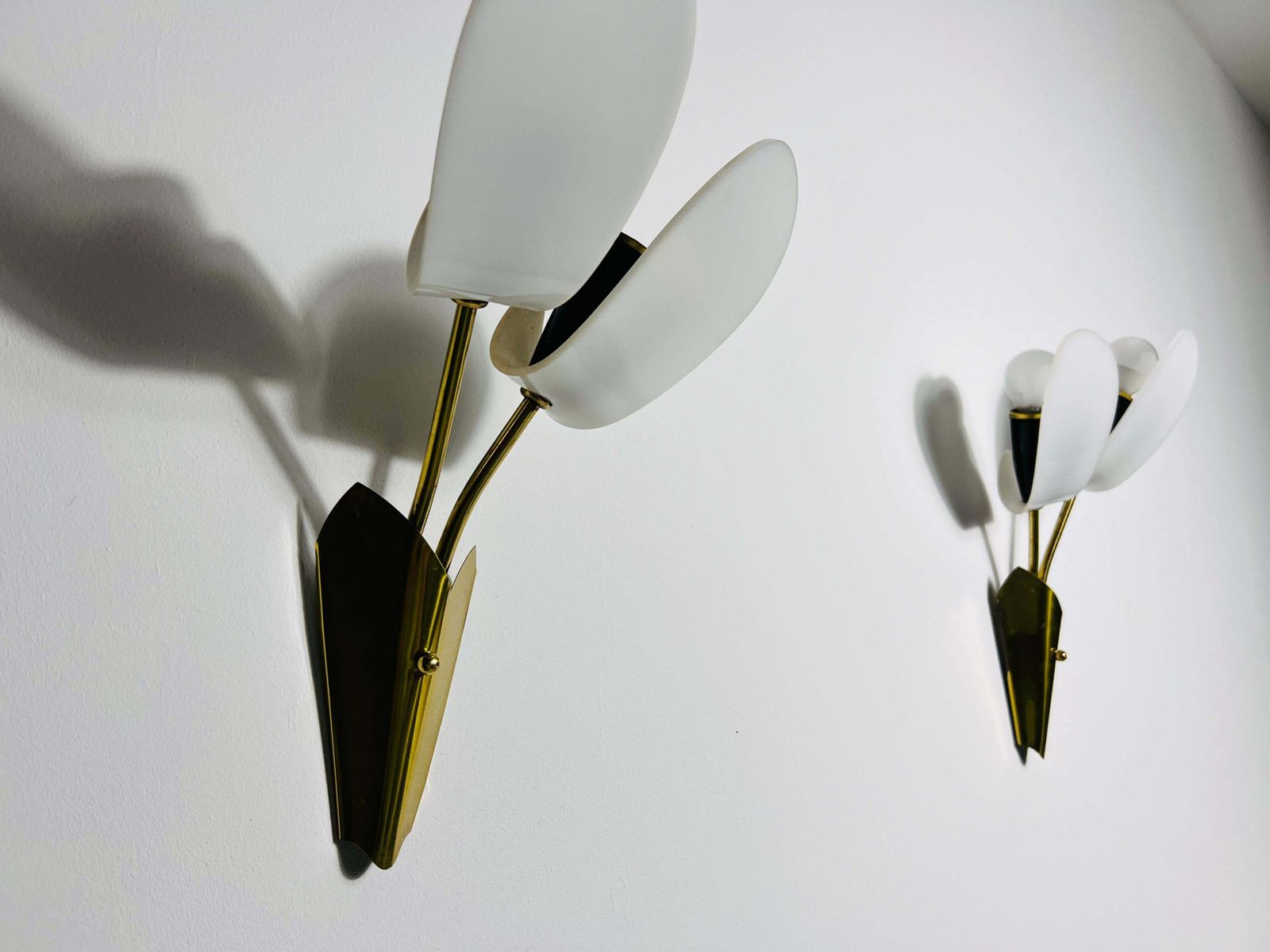 Pair Of Mid Century Brass And Plexi Glass Wall Lamps, Italy, 1960s photo buy