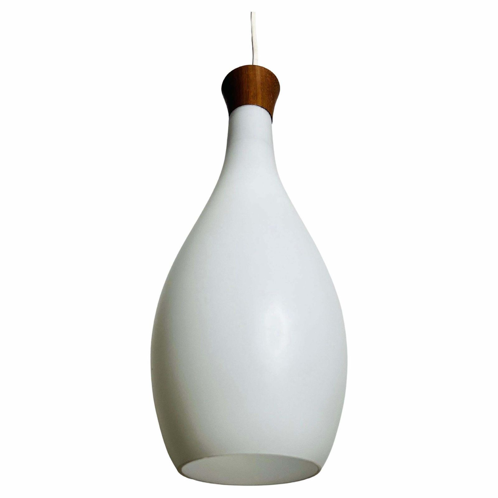 Teak And Opal Glass Pendant Lamp By Uno & östen Kristiansson For Luxus Sweden