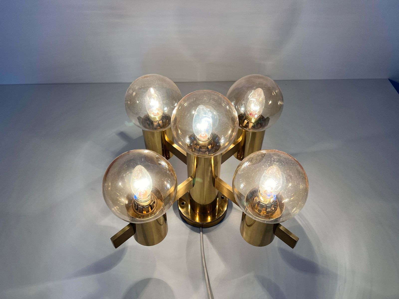 photo buy 1 Of 2 Brass And Glass Chandelier By Hans Agne Jakobsson, Sweden, 1960s