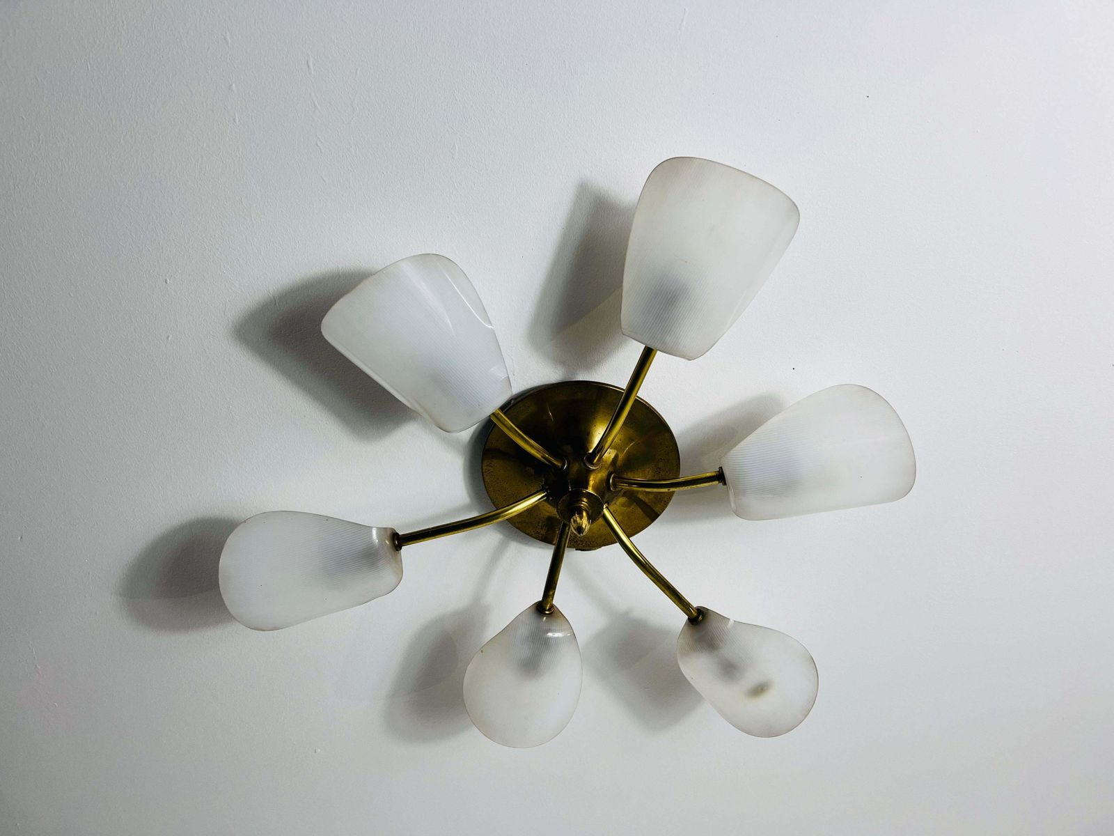 Italian Midcentury Brass 6 Arm Sputnik Chandelier, 1950s photo furniture