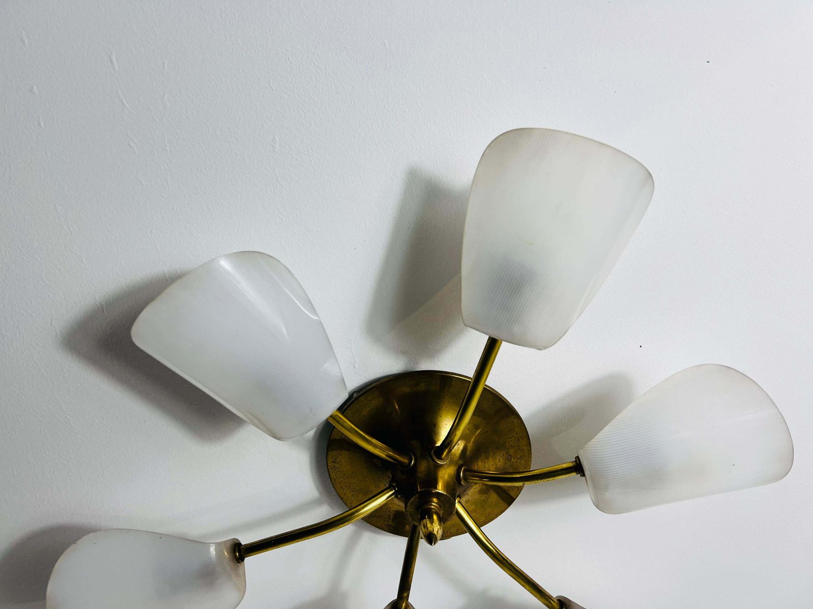Italian Midcentury Brass 6 Arm Sputnik Chandelier, 1950s photo 1419.0