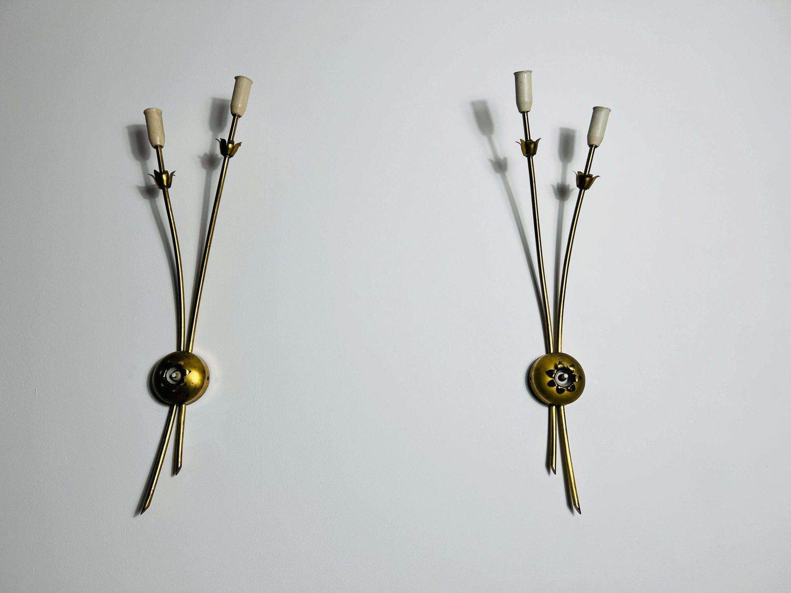 Pair Of Mid Century Brass Sputnik Wall Lamps, Italy, 1960s photo for sale