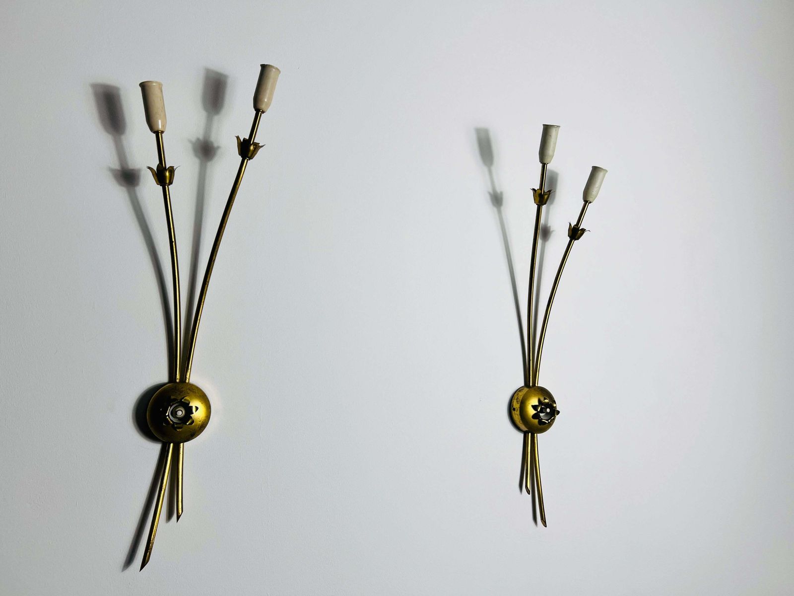 Pair Of Mid Century Brass Sputnik Wall Lamps, Italy, 1960s photo Lighting