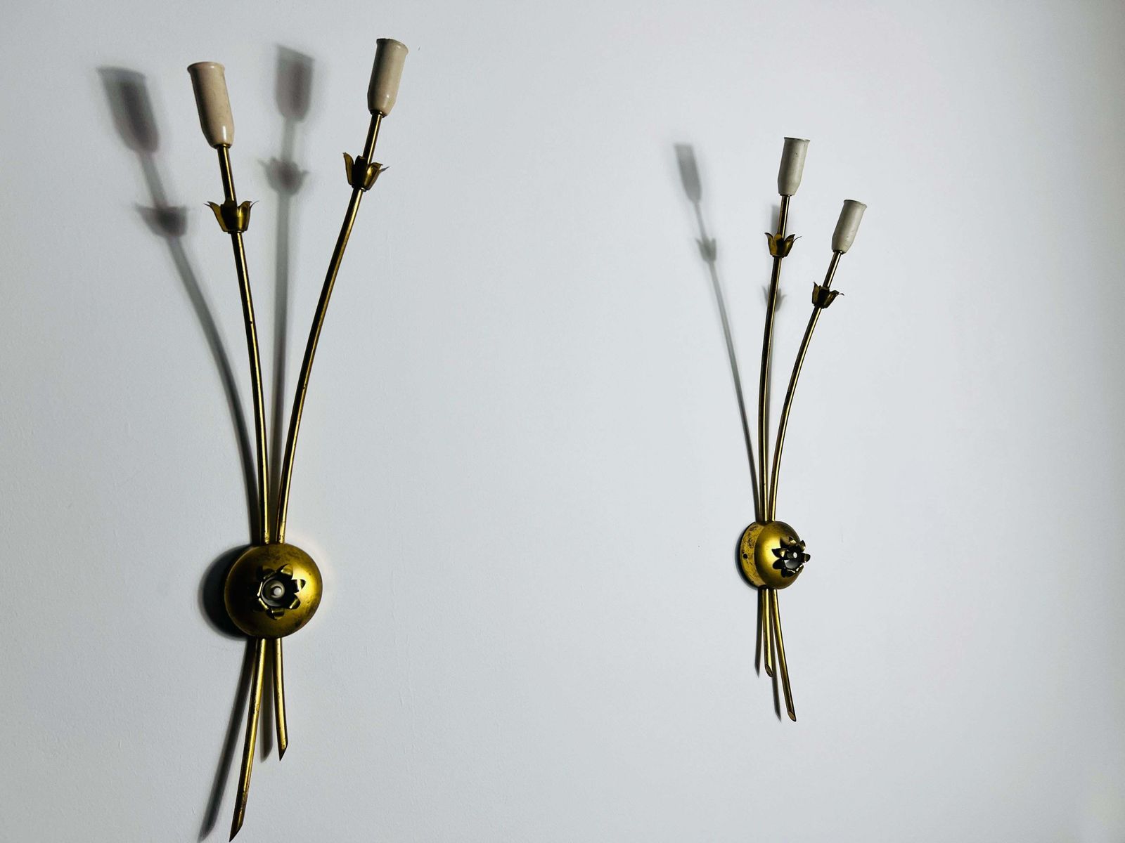Pair Of Mid Century Brass Sputnik Wall Lamps, Italy, 1960s photo vinterior