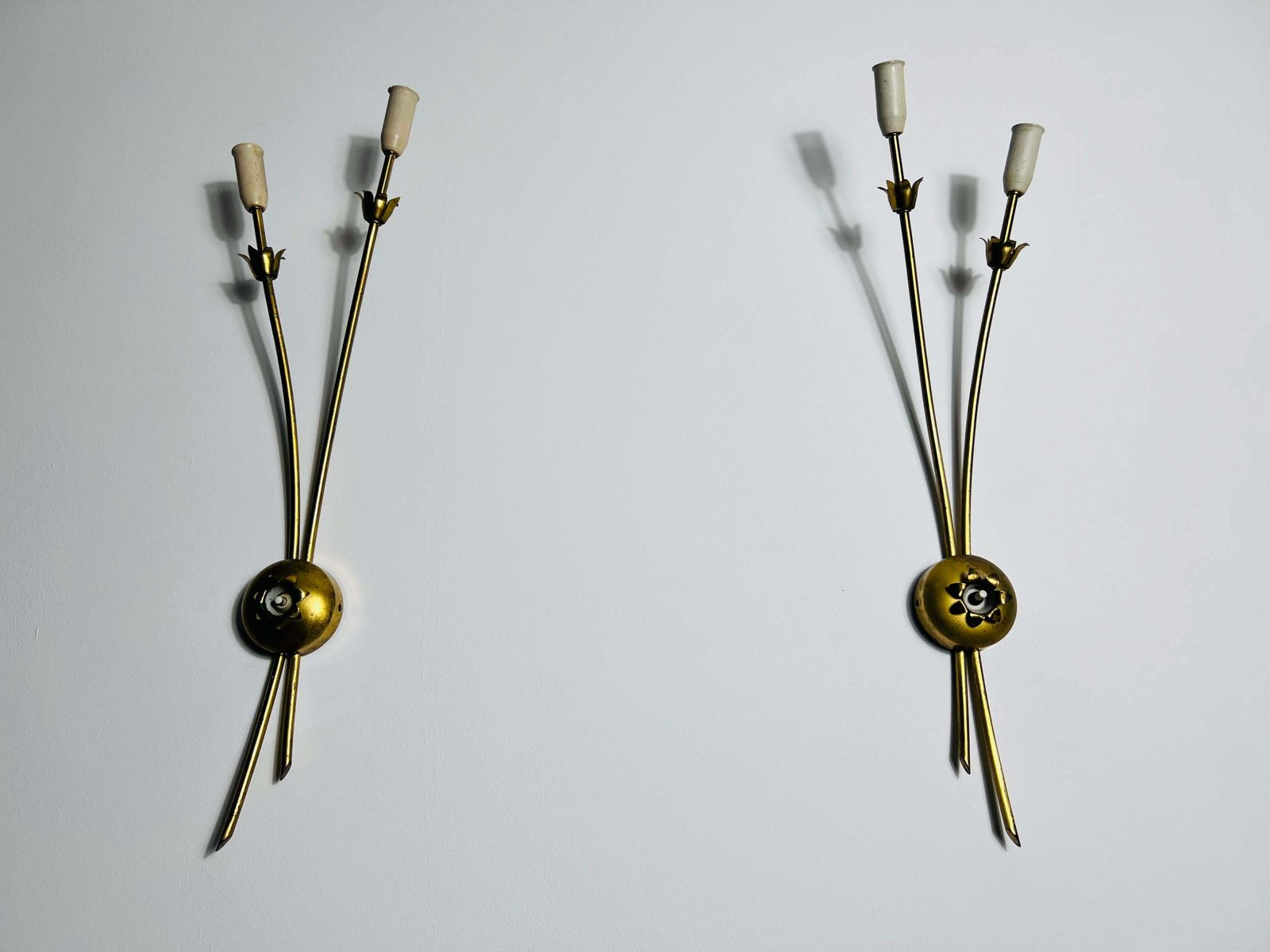 Pair Of Mid Century Brass Sputnik Wall Lamps, Italy, 1960s photo buy