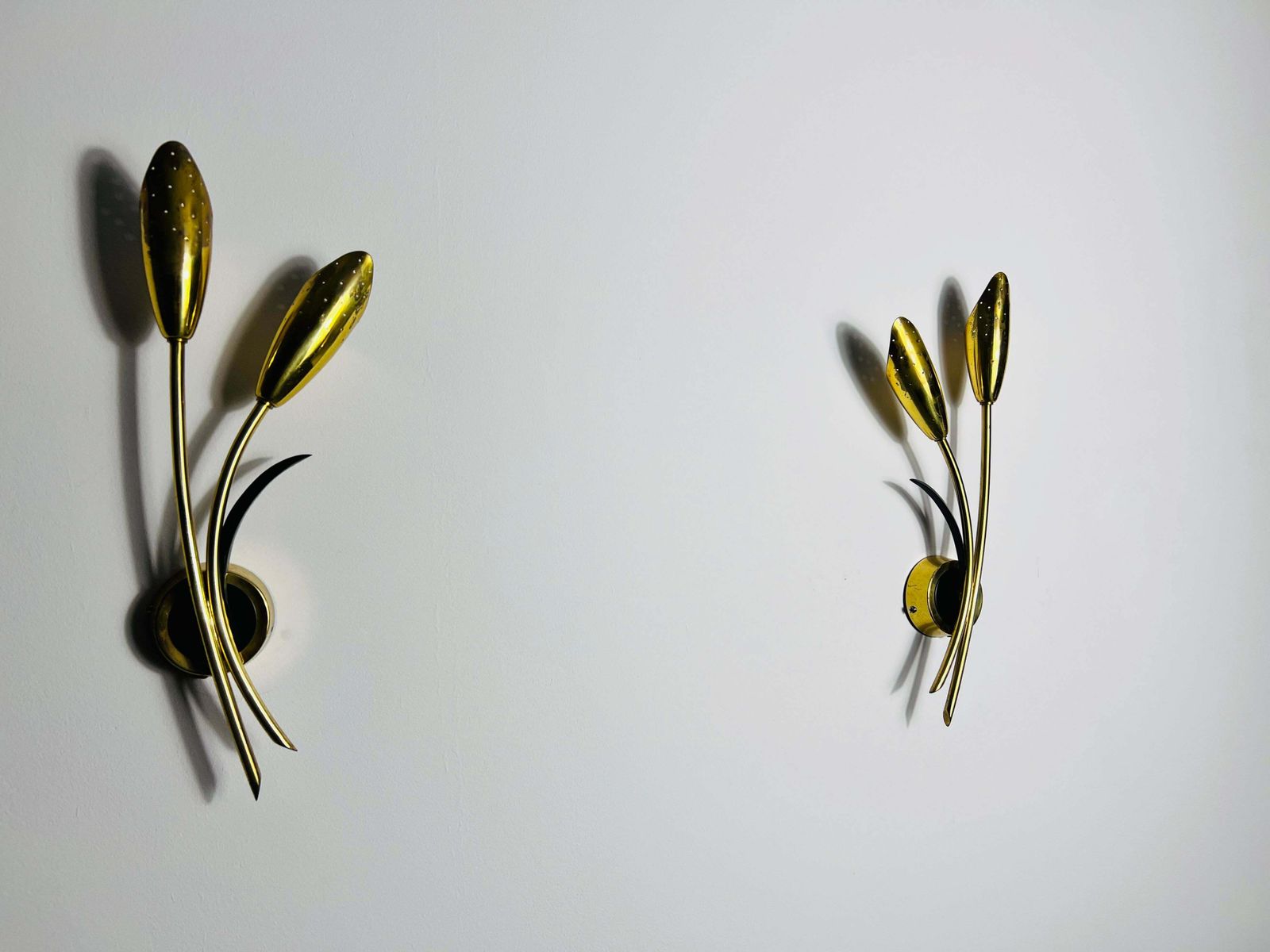 Pair Of Mid Century Brass Sputnik Wall Lamps, Italy, 1960s photo for sale