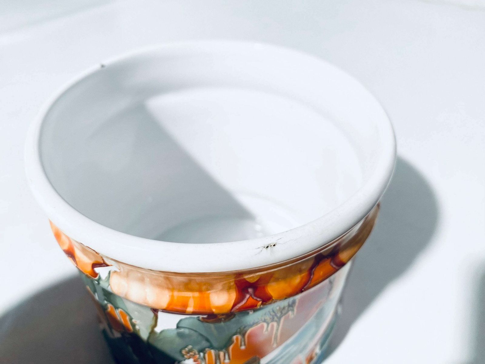 Four Matching Ceramic Planters Set With Dripping Glaze Motif / Orange Petrol White photo vintage