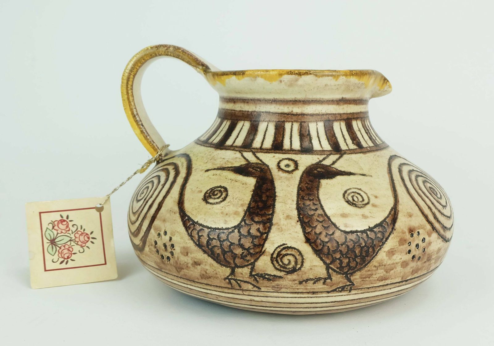Italian Mid Century Ceramic Vase Jug Signed Vitali Handmade 1970s photo for sale