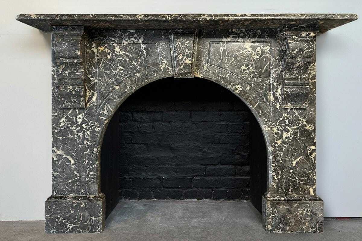 Substantial Antique Victorian Arched St Anne Marble Fireplace Surround